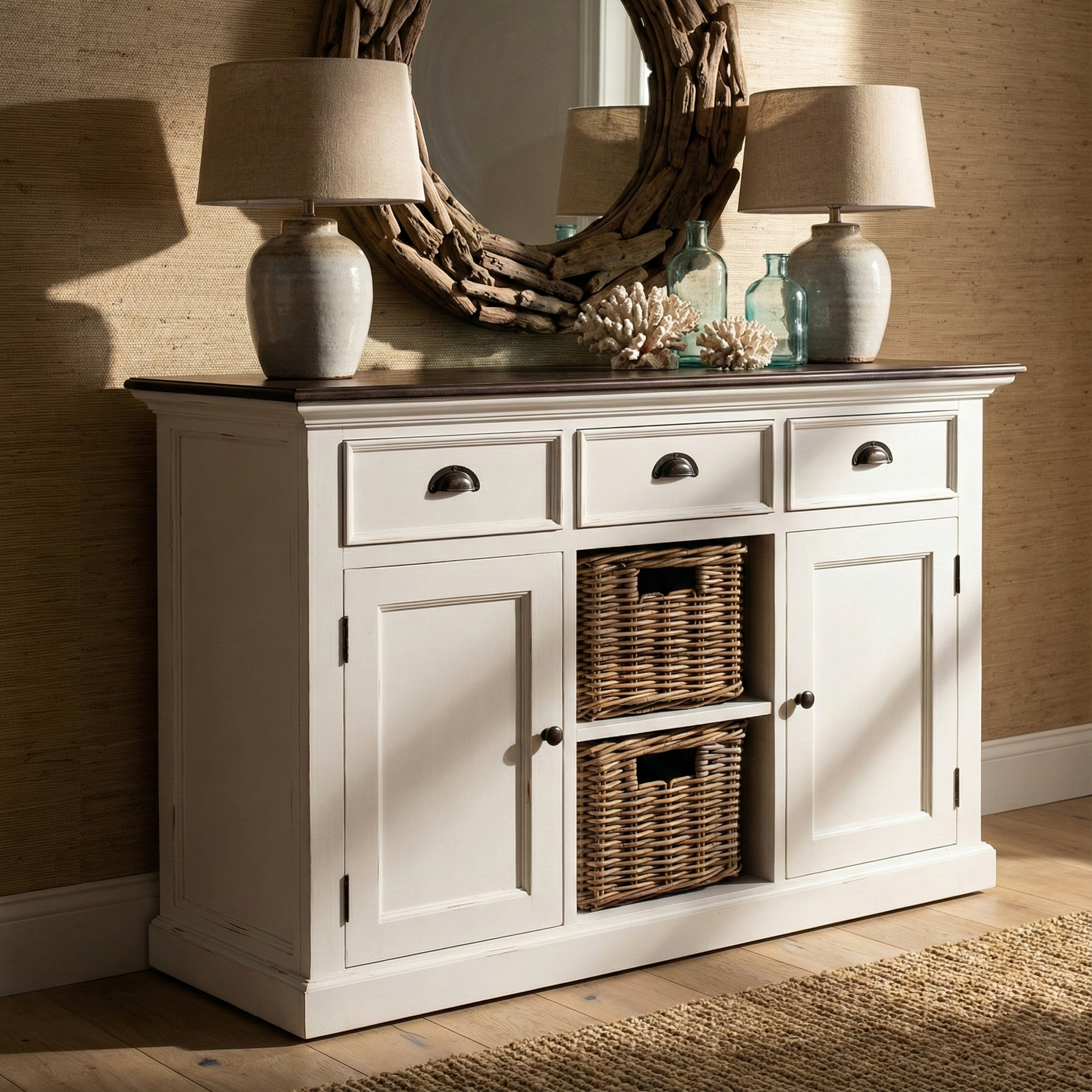 Halifax Accent Buffet - White with Brown Top