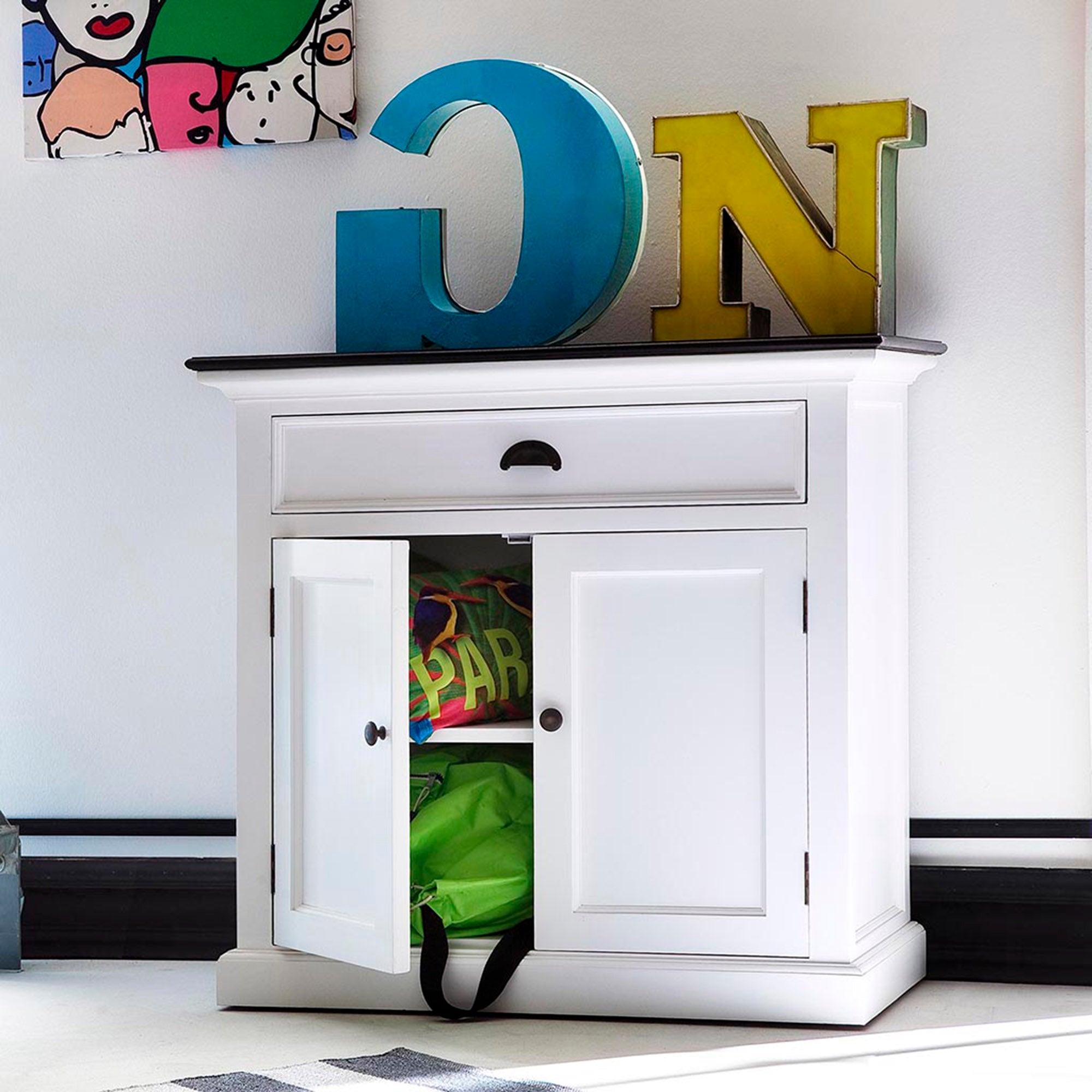 Halifax Contrast Small Buffet - White with Black Top