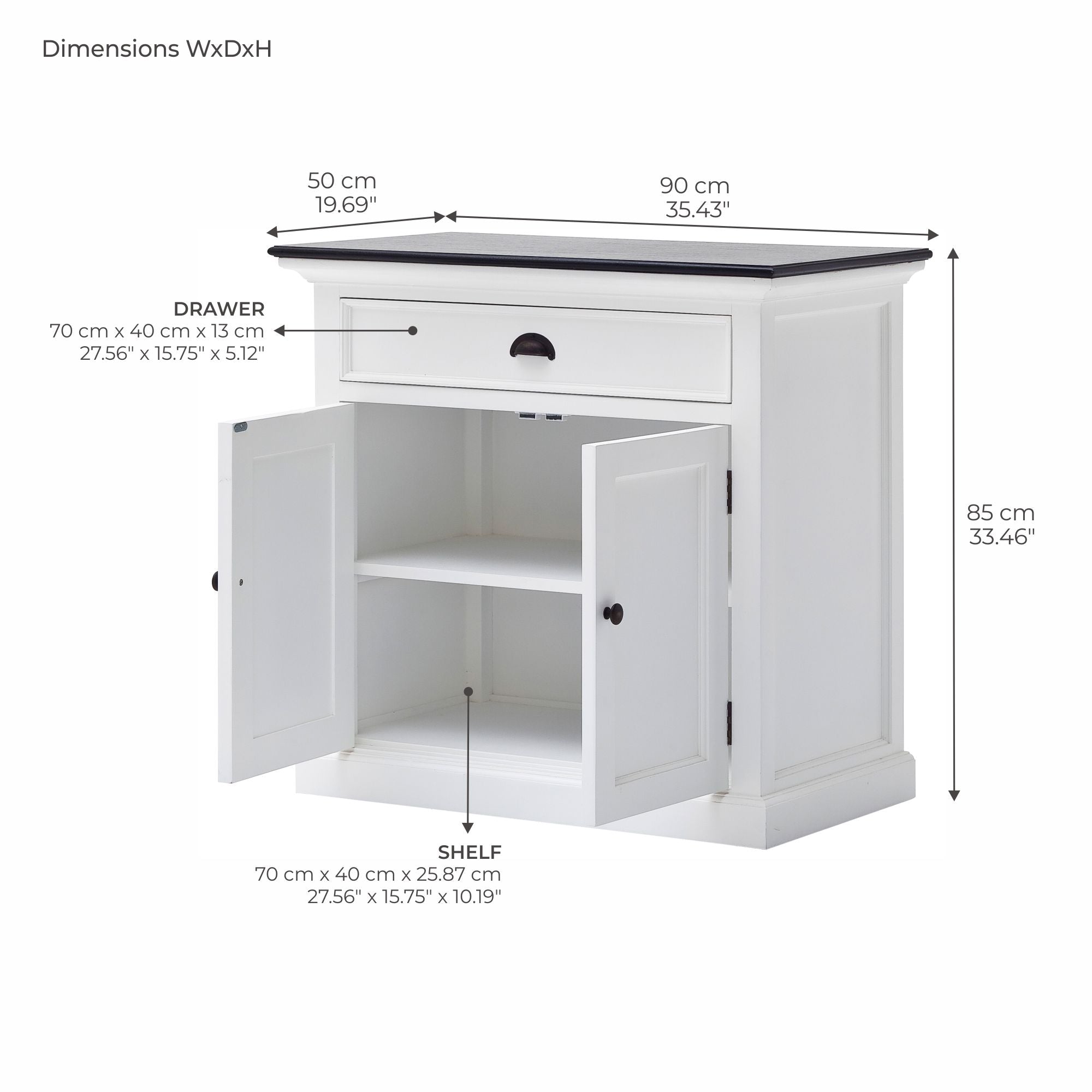 Halifax Contrast Small Buffet - White with Black Top