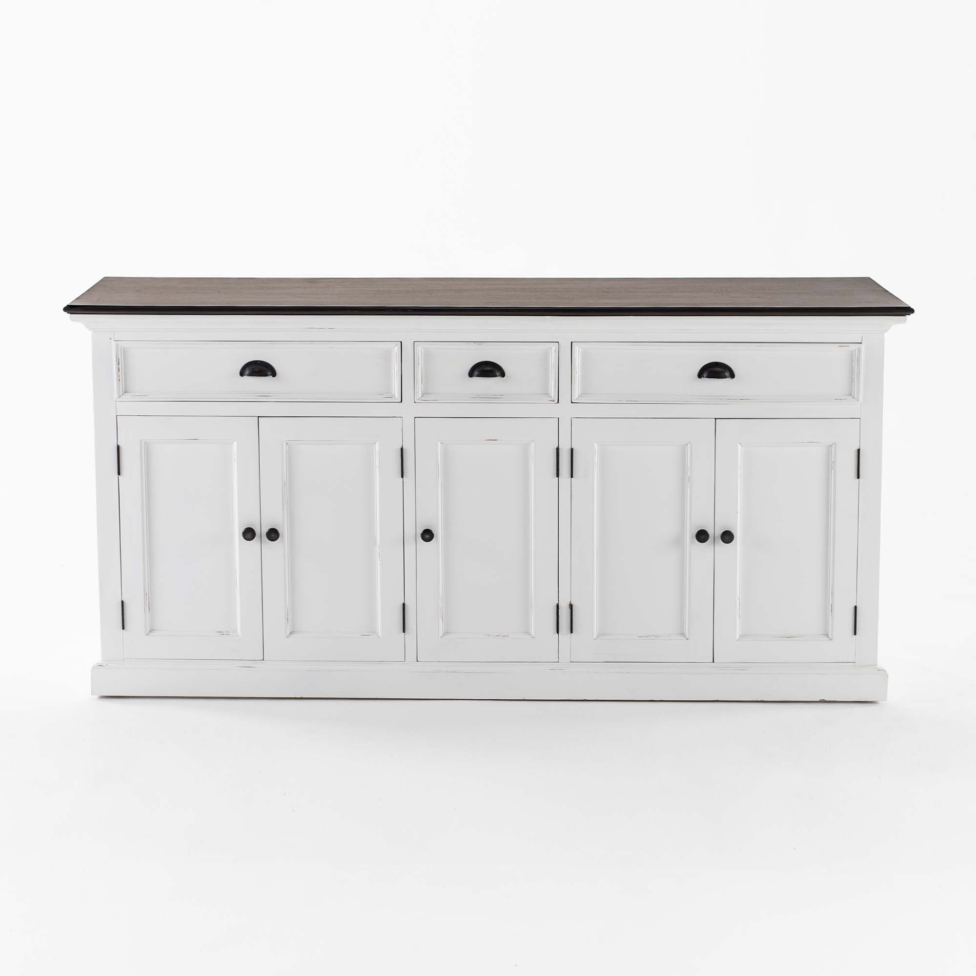 Halifax Accent Buffet with 3 Drawers and 5 Doors - White Distress & Deep Brown