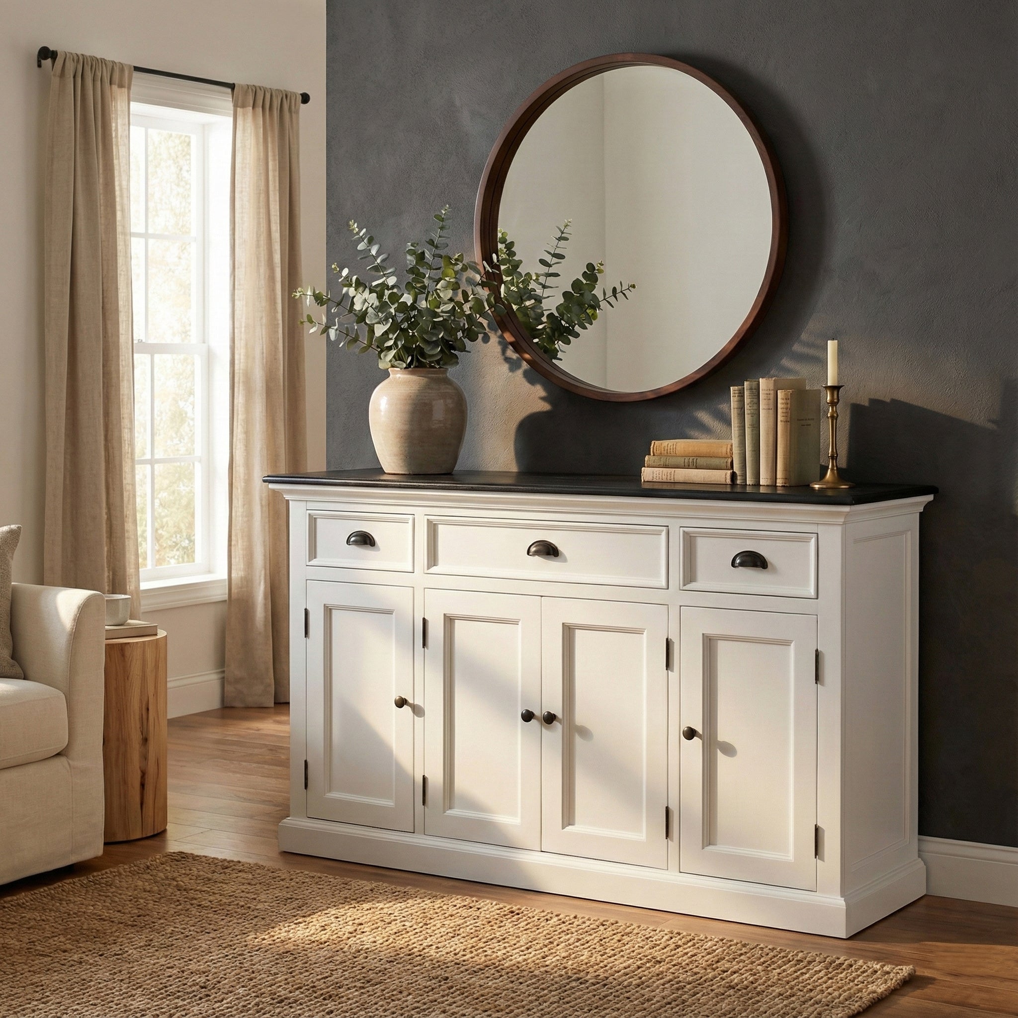 Buffet with 4 Doors 3 Drawers - Classic White & Black