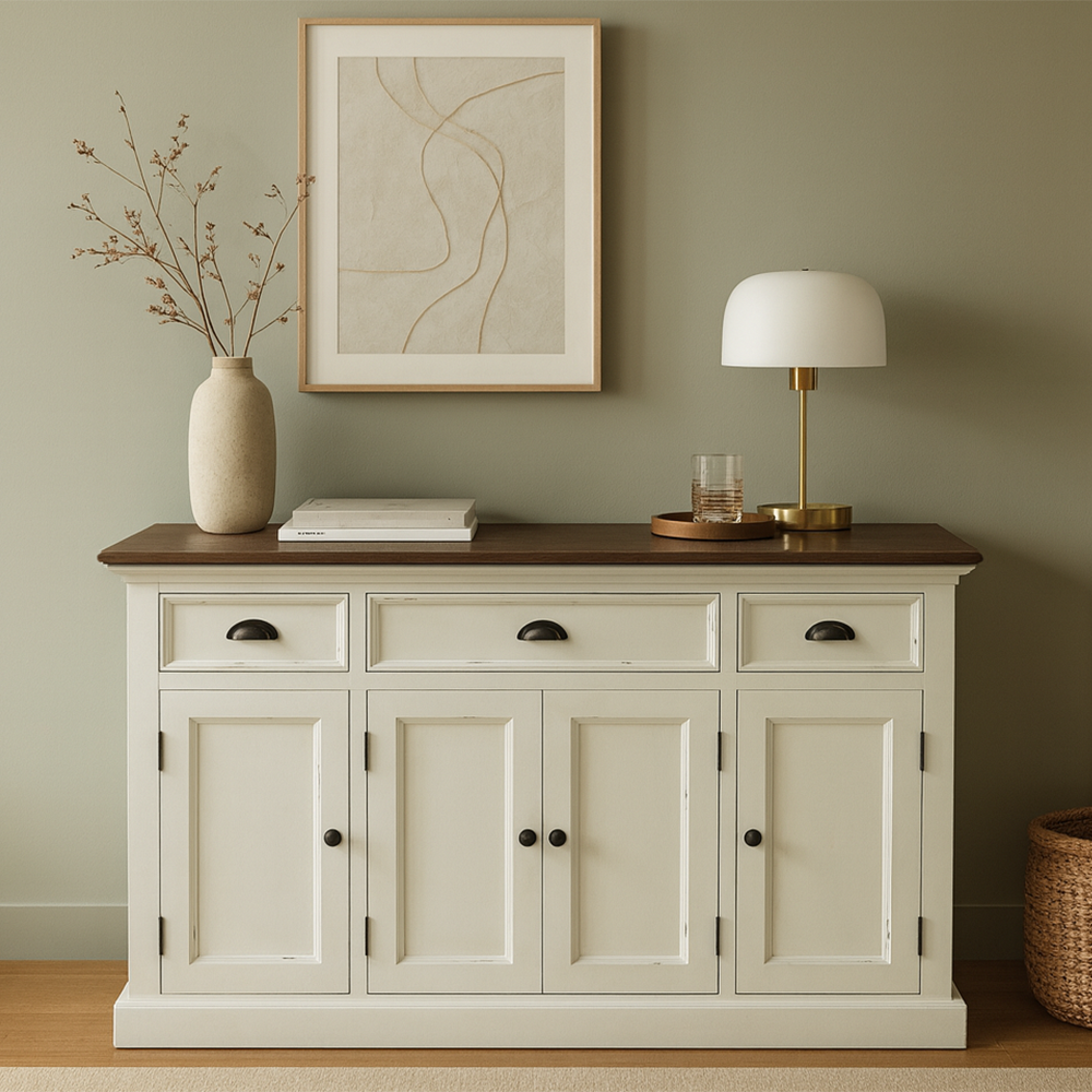 Halifax Accent Buffet with 4 Doors 3 Drawers - White Distress & Deep Brown