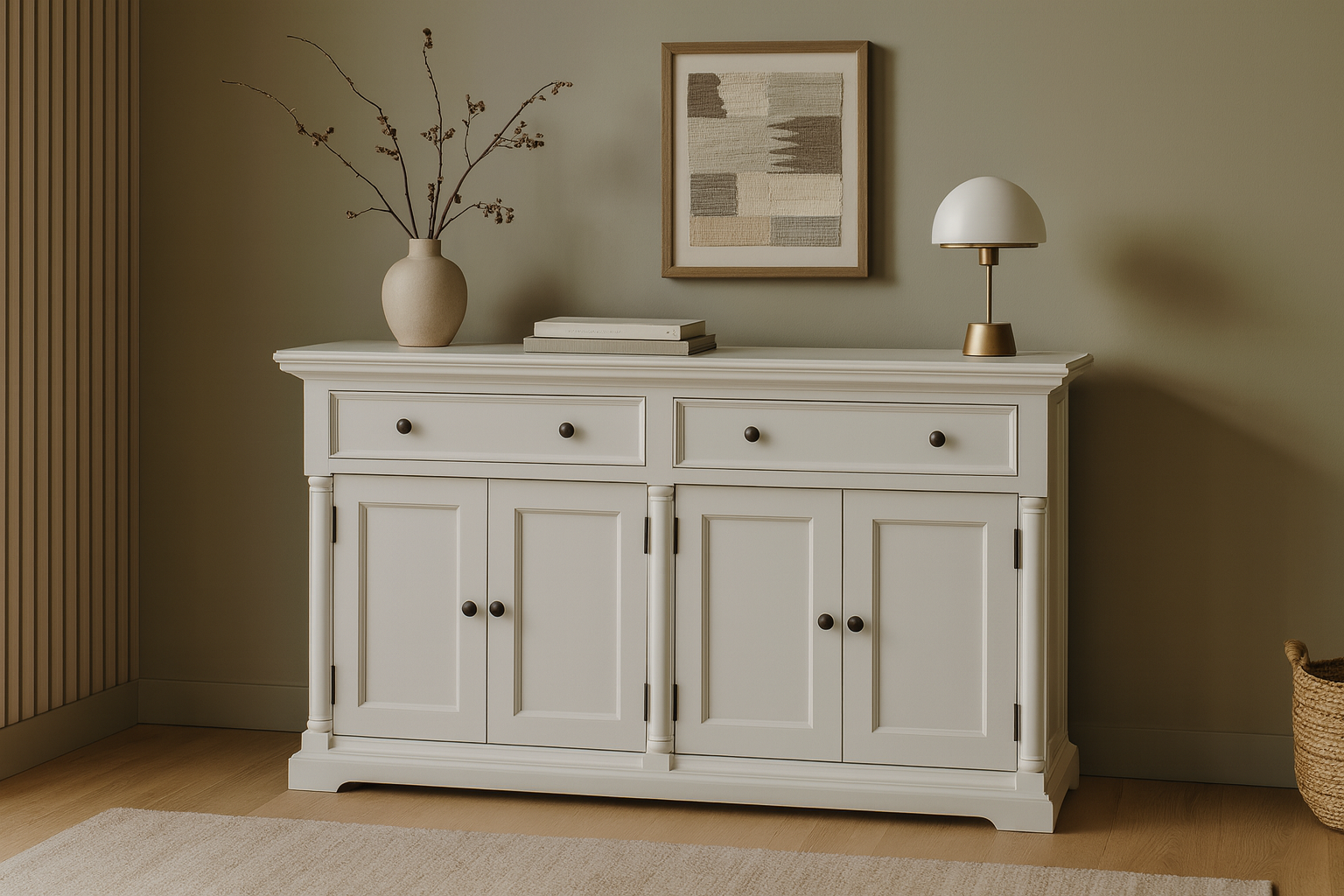 Provence Buffet and Open Hutch Cabinet - White