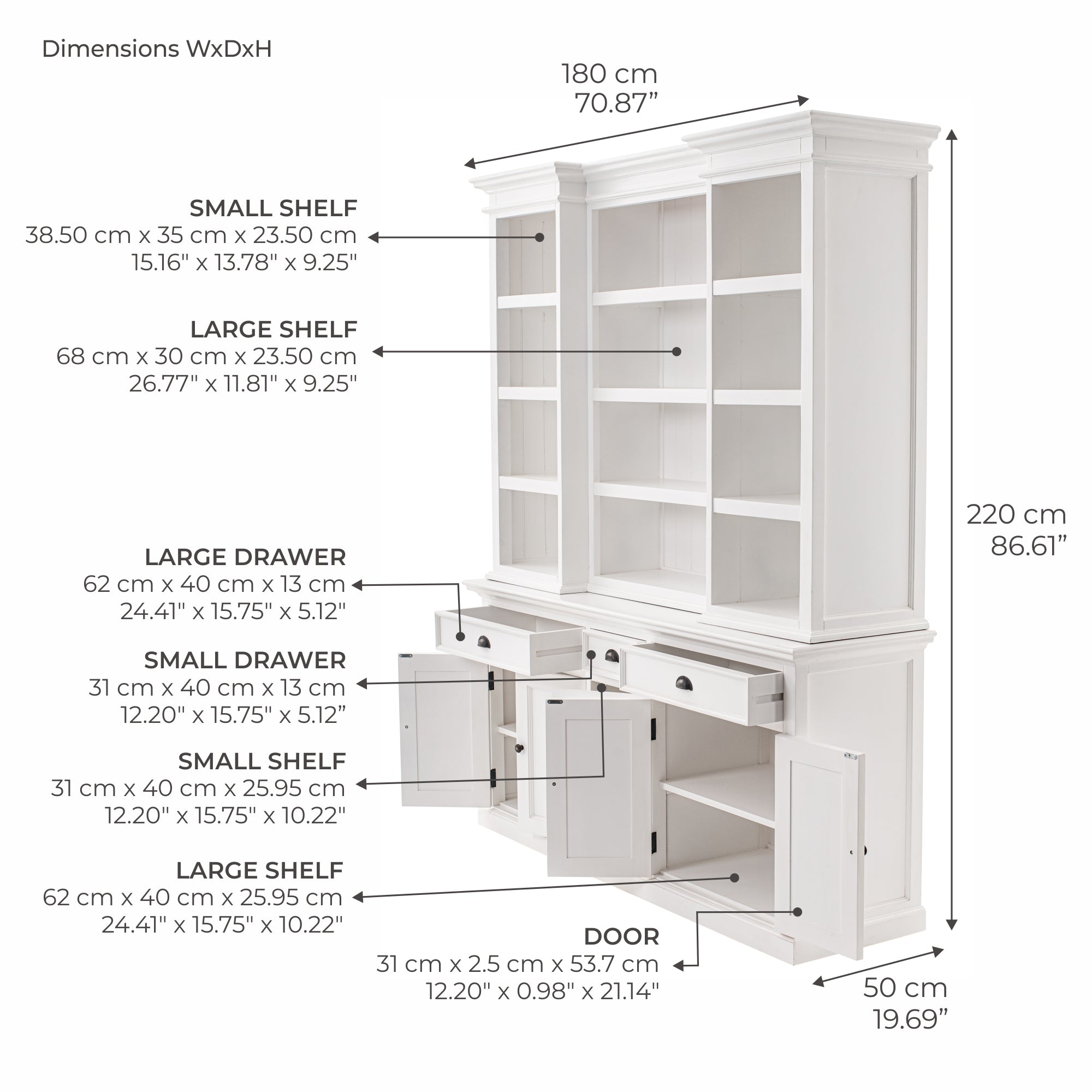 Halifax Kitchen Hutch Cabinet with 5 Doors 3 Drawers
