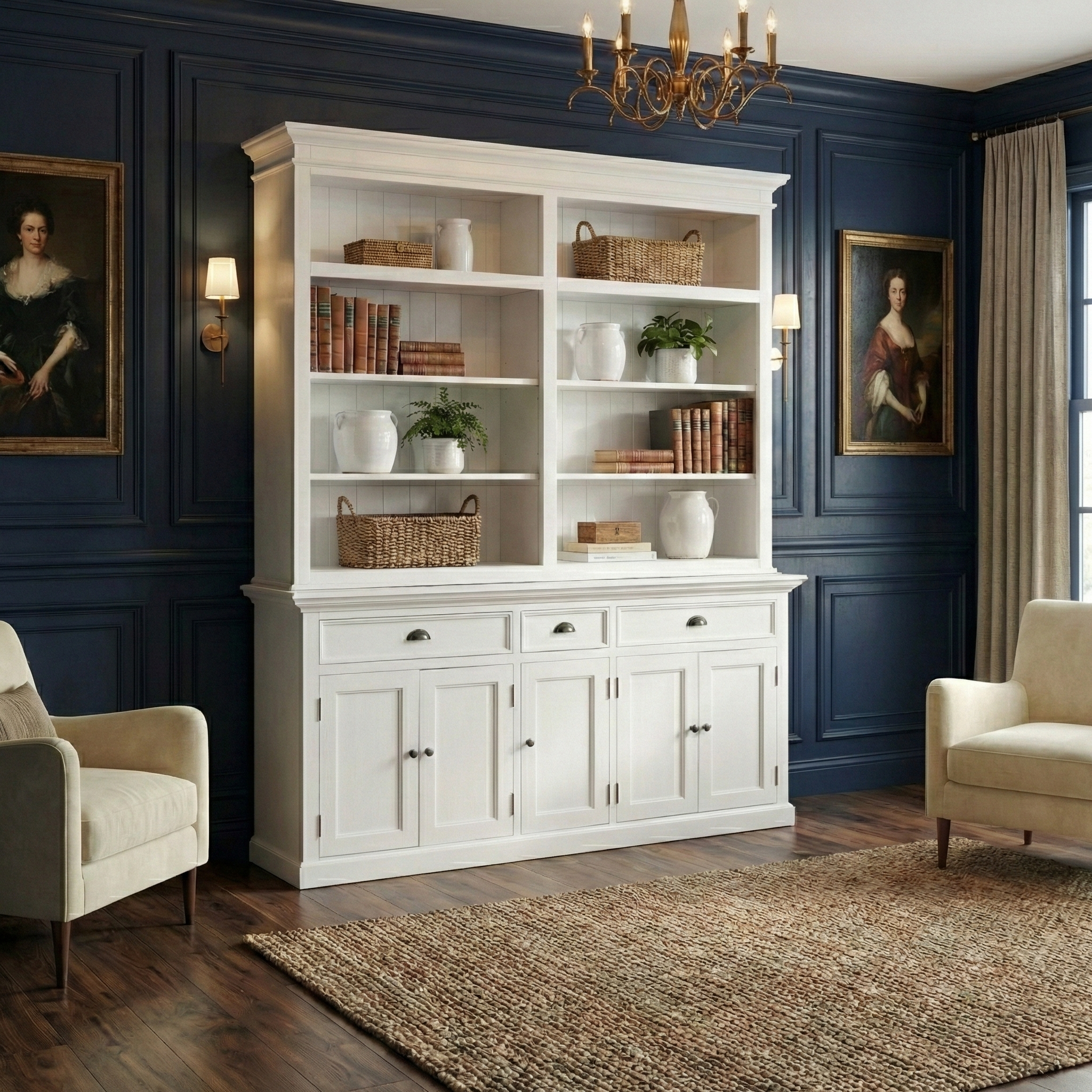 Hutch Bookcase 5 Doors, 3 Drawers