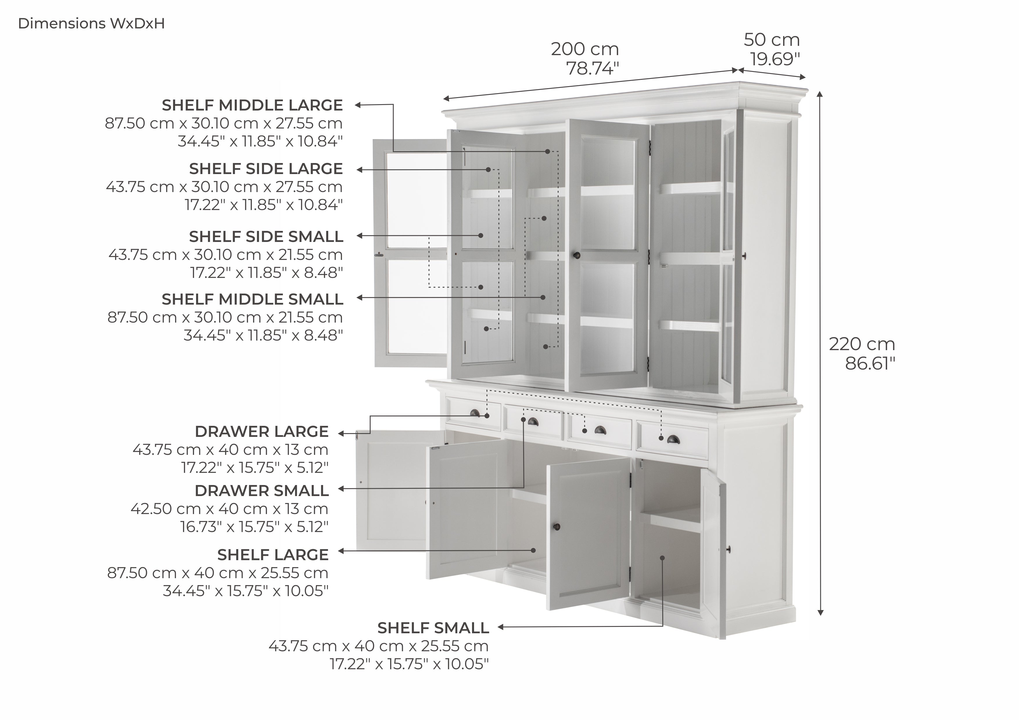 Buffet Hutch Unit with 4 Glass Doors