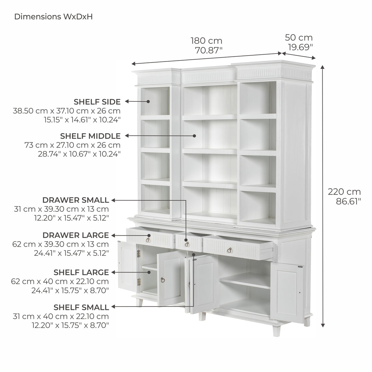 Skansen Kitchen Hutch Cabinet with 5 Doors 3 Drawers