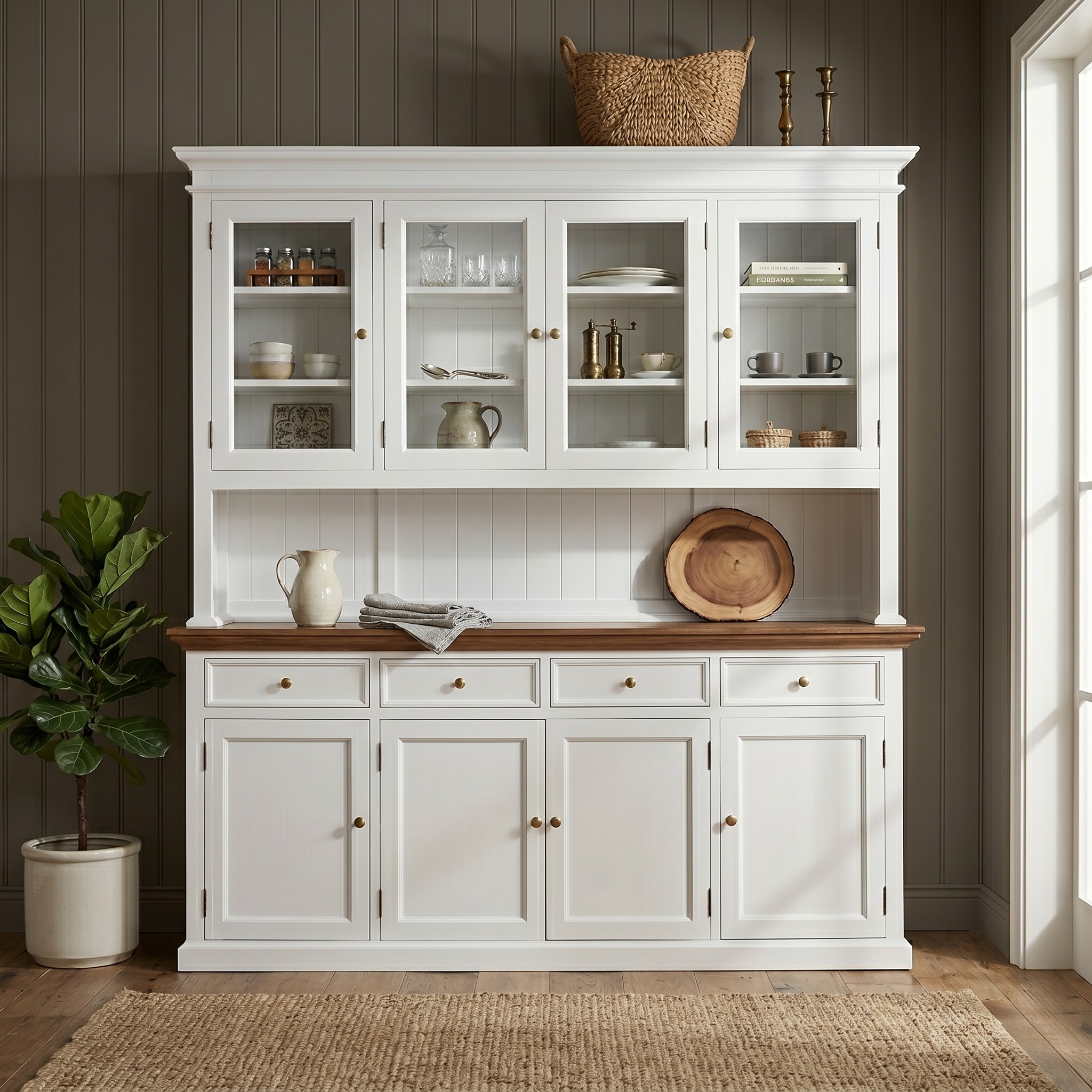 Corfu Buffet Hutch Unit with 4 Glass Doors 200cm