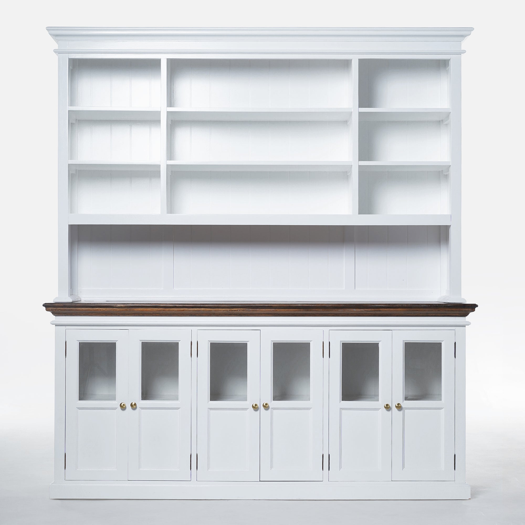 Corfu Large Hutch Bookcase Unit with 6 Glass Doors 200cm