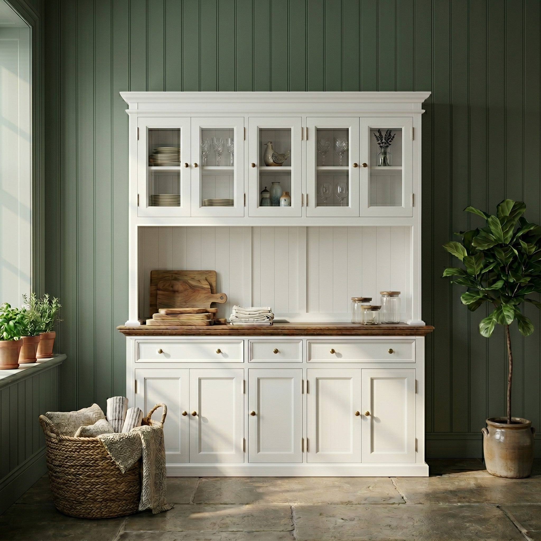 Corfu Buffet Hutch Unit with 5 Glass Doors 180cm