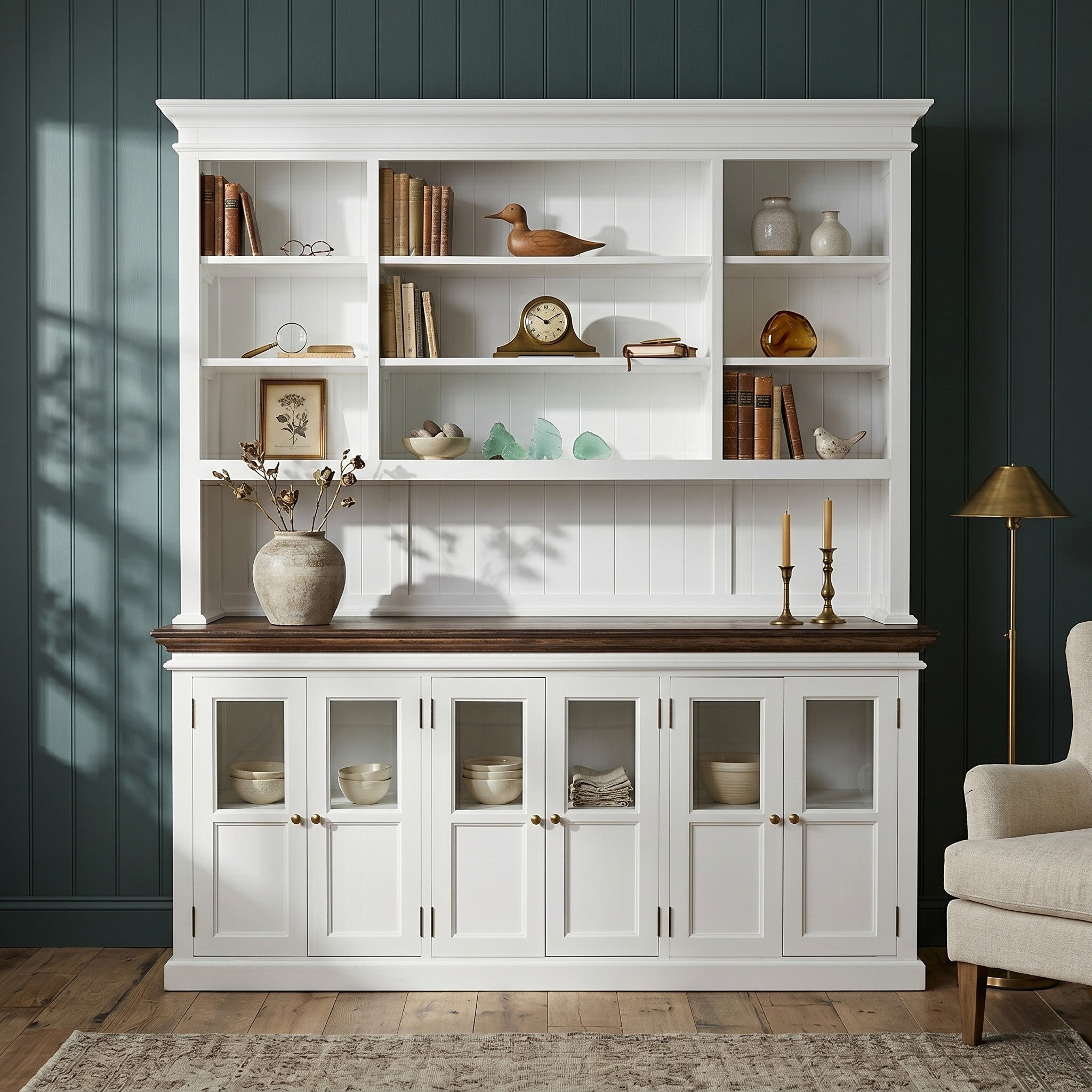 Corfu Large Hutch Bookcase Unit with 6 Glass Doors 200cm