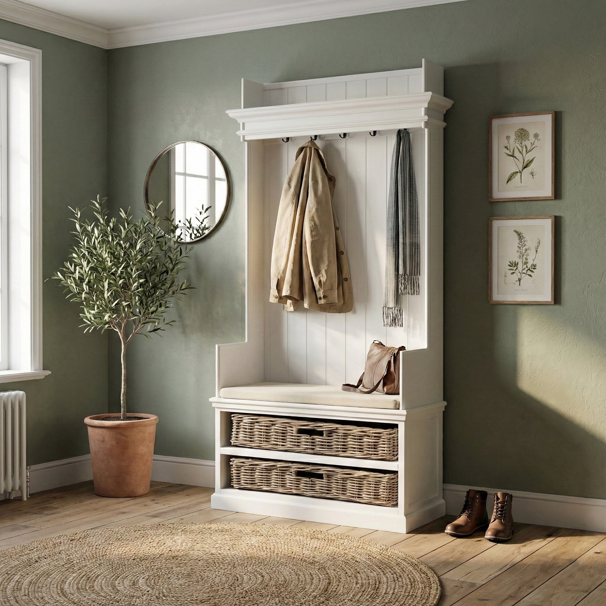 Halifax Coat Hanger Unit With Baskets - White