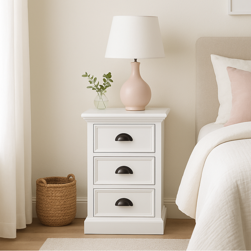 Halifax Storage Unit / Bedside Chest 3 Drawers - White