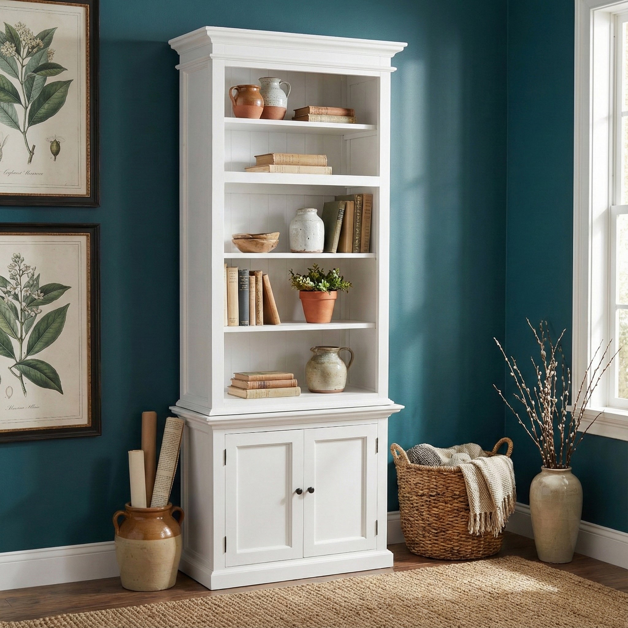 Halifax Slim Hutch Bookcase - White