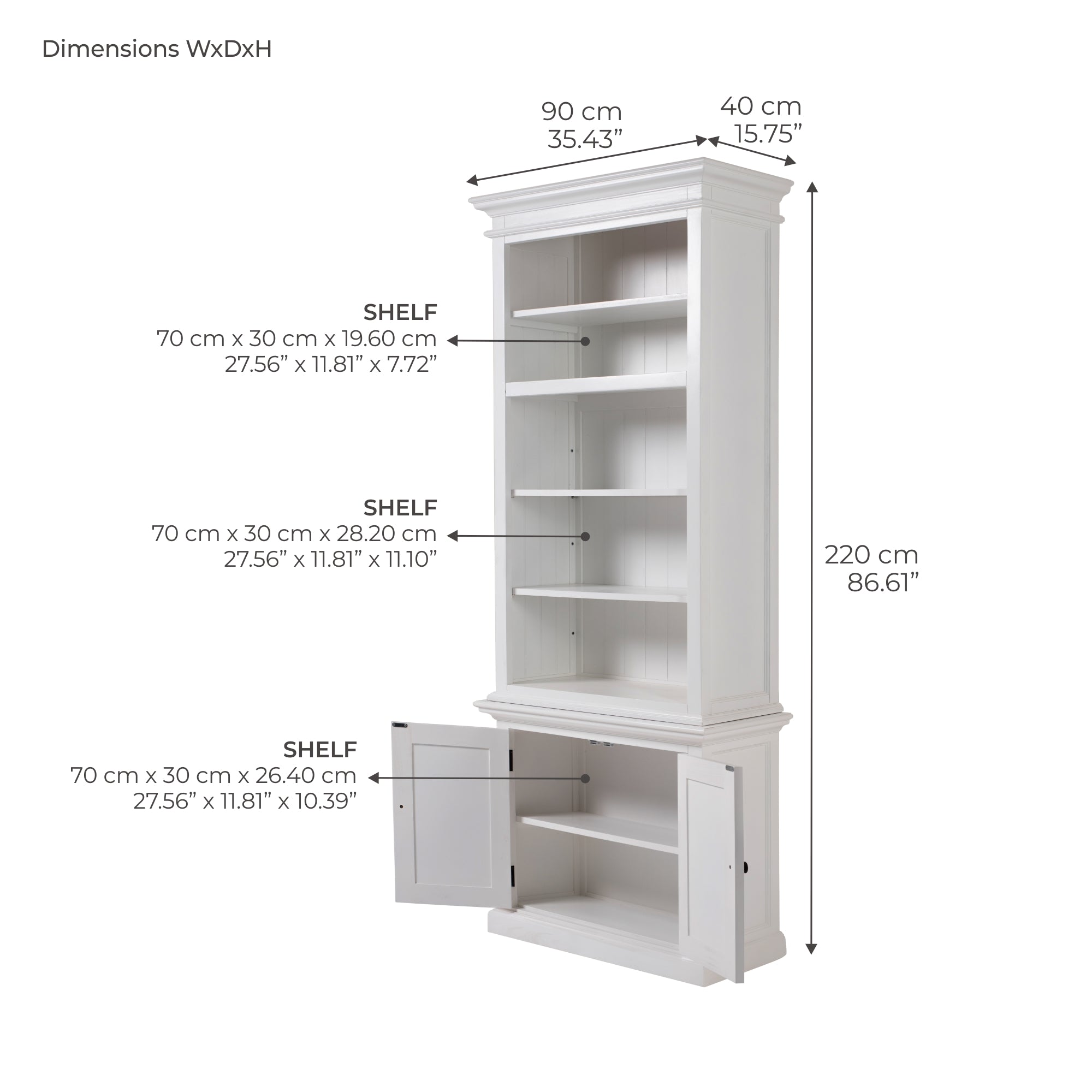 Halifax Slim Hutch Bookcase - White
