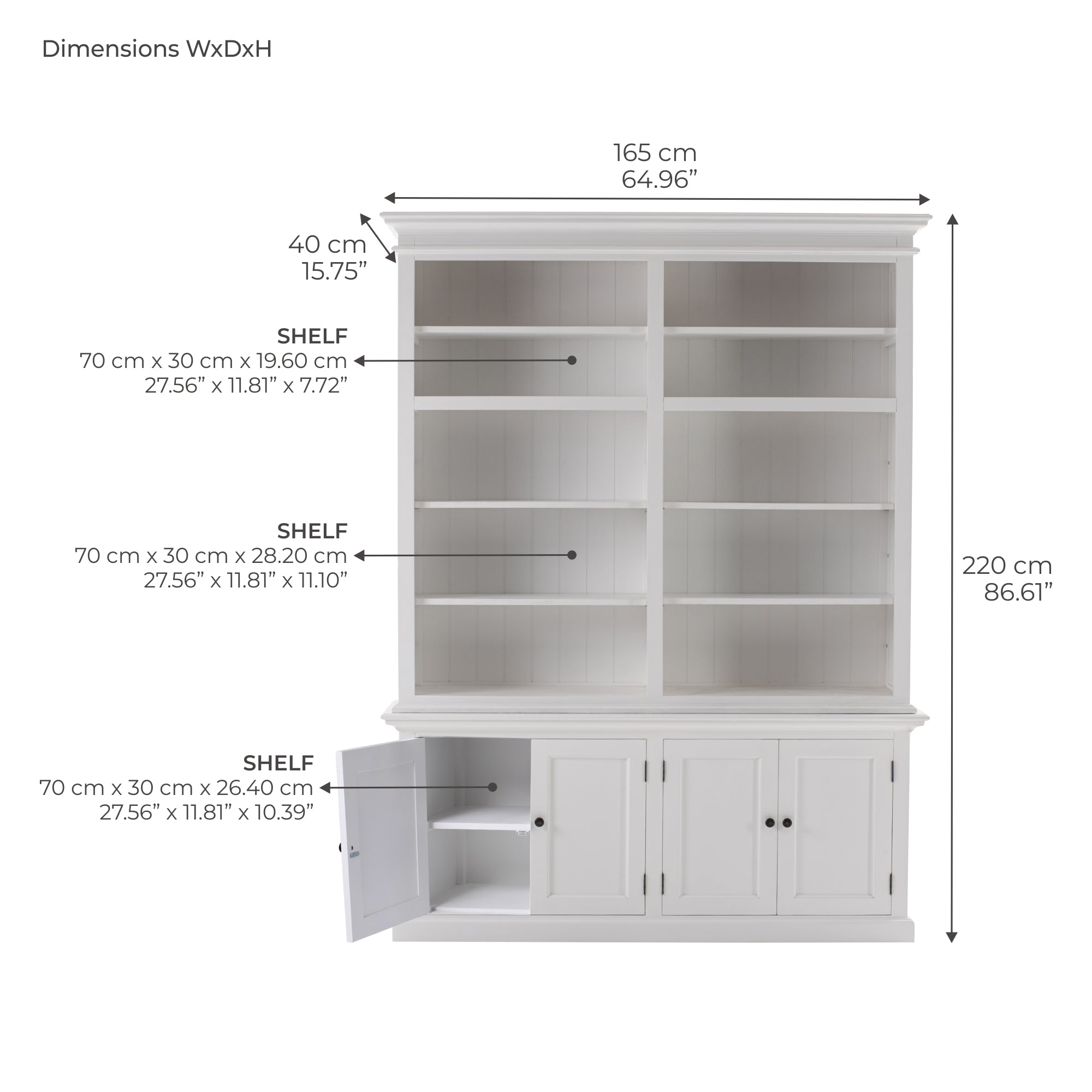 Halifax Medium Hutch Bookcase - White