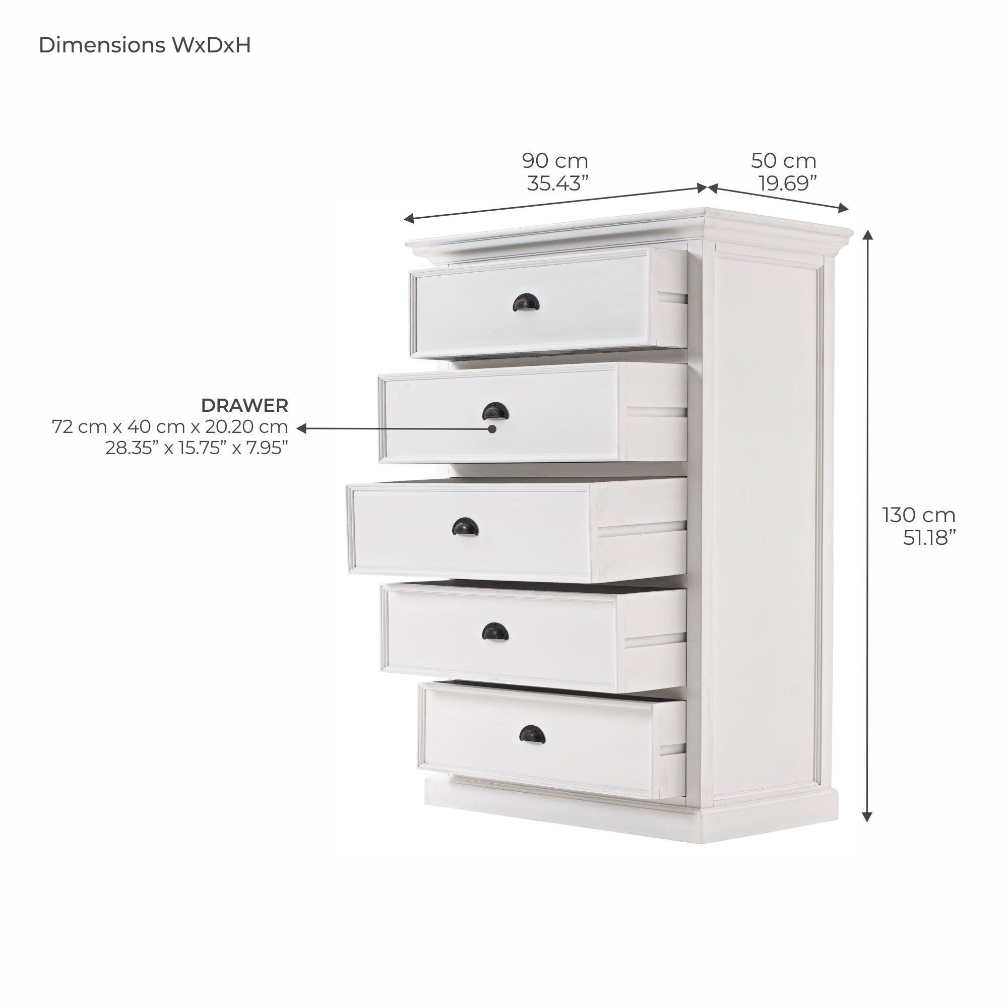 Halifax Tall Chest of Drawers - White