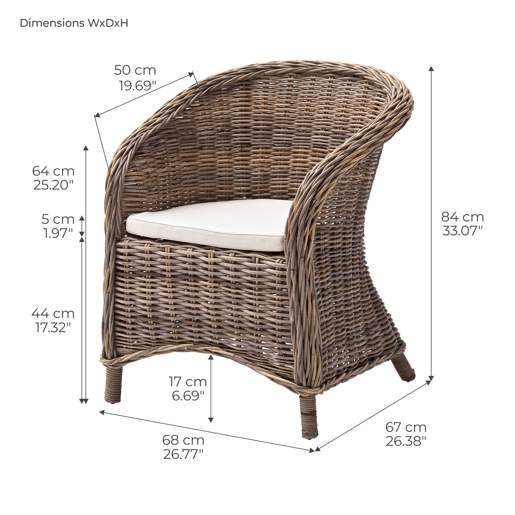 Wickerworks Bonsun Kubu Rattan Arm Chair (Set of 2)