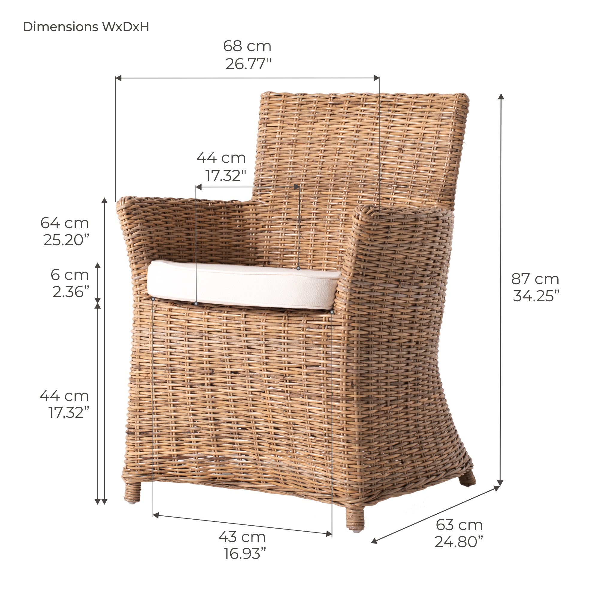 Wickerworks Bishop Kubu Rattan Arm Chair (Set of 2)
