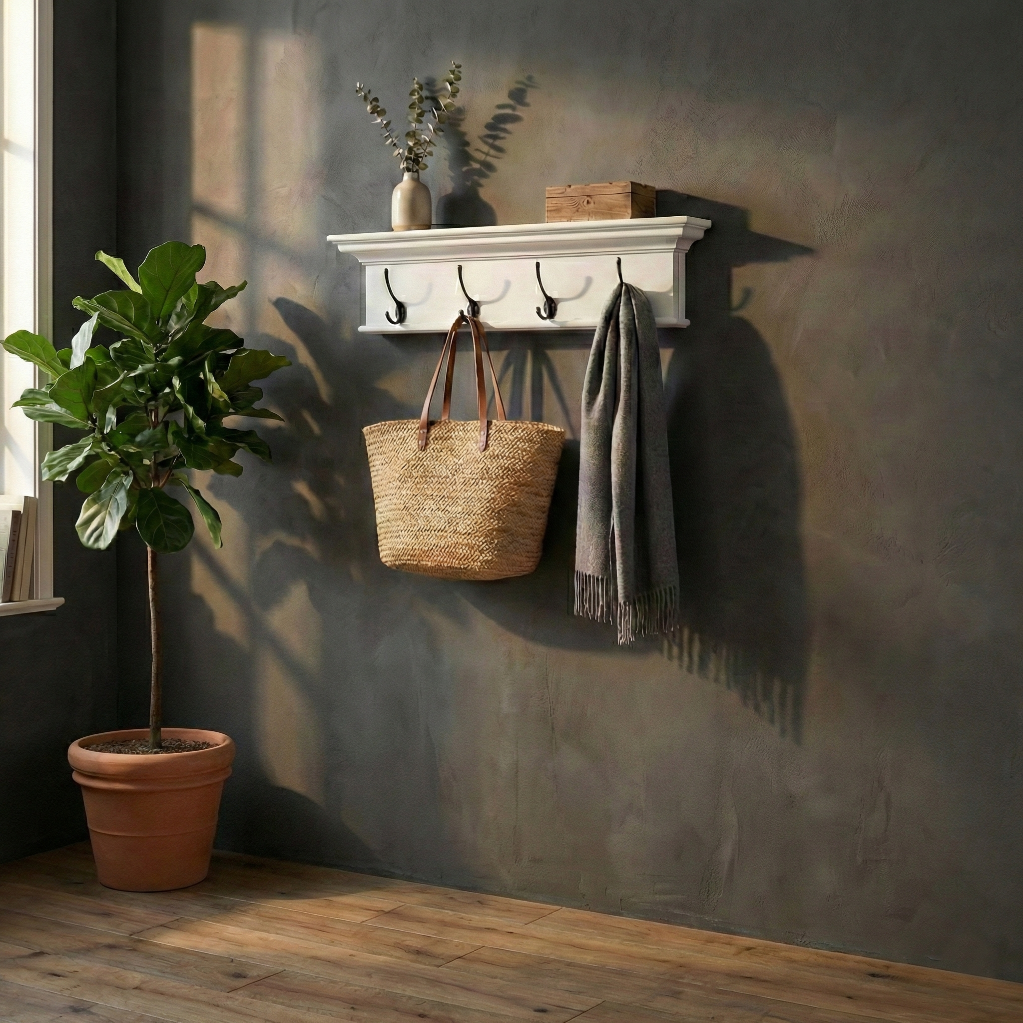 Halifax Coat Hanger Wall Unit 4 Hooks - White