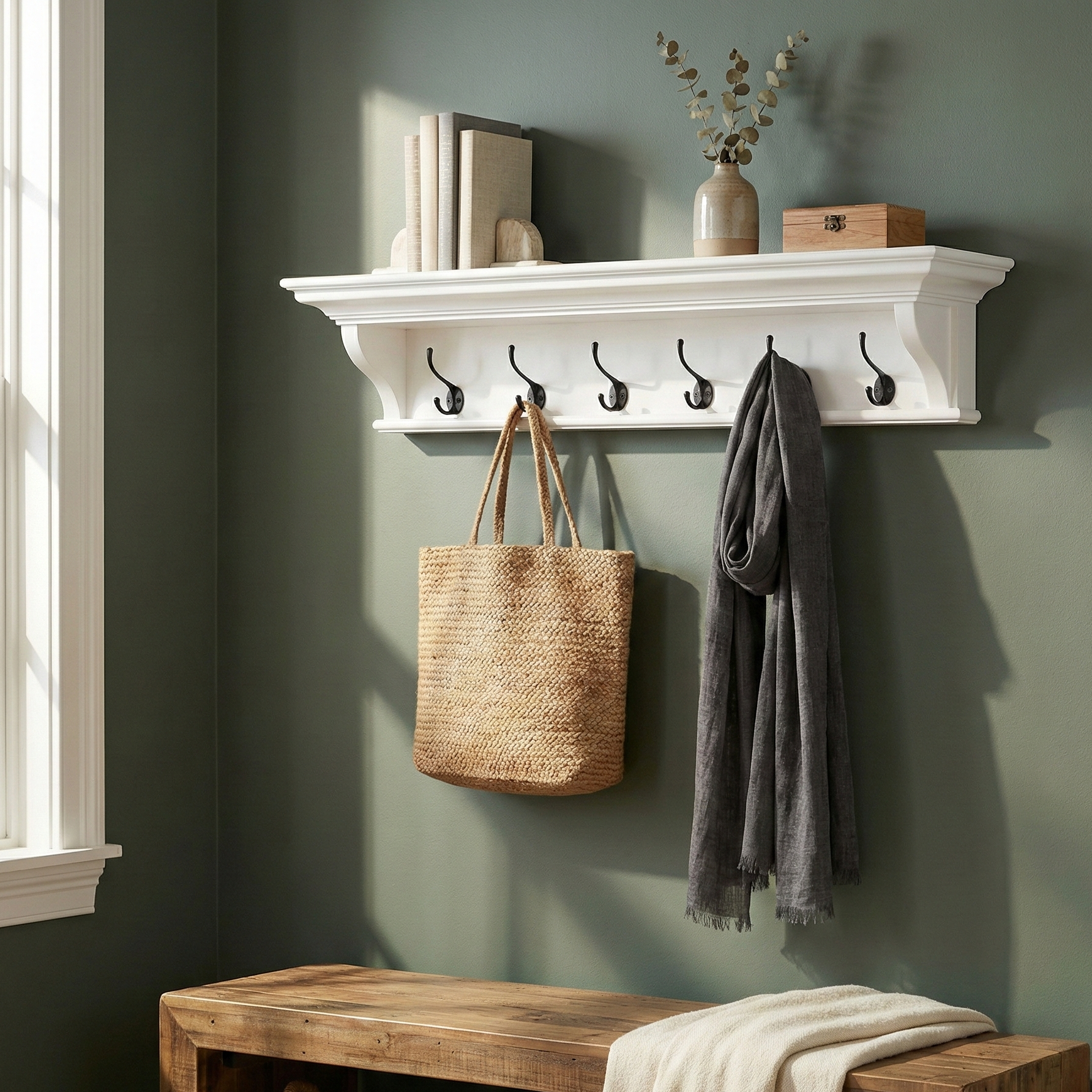 Halifax 6 Hook Coat Rack 100cm - White