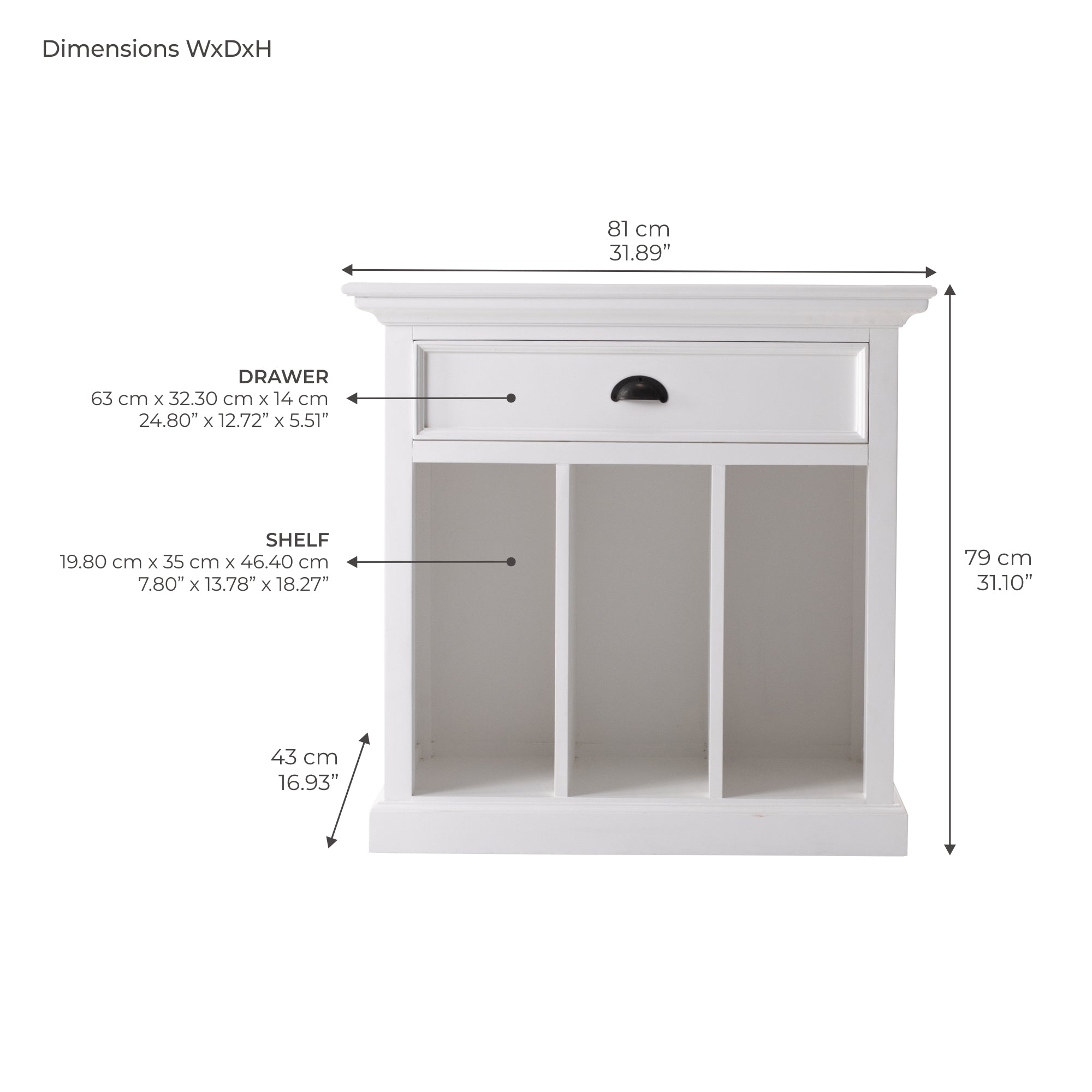Halifax Grand Bedside Table with Dividers - Classic White