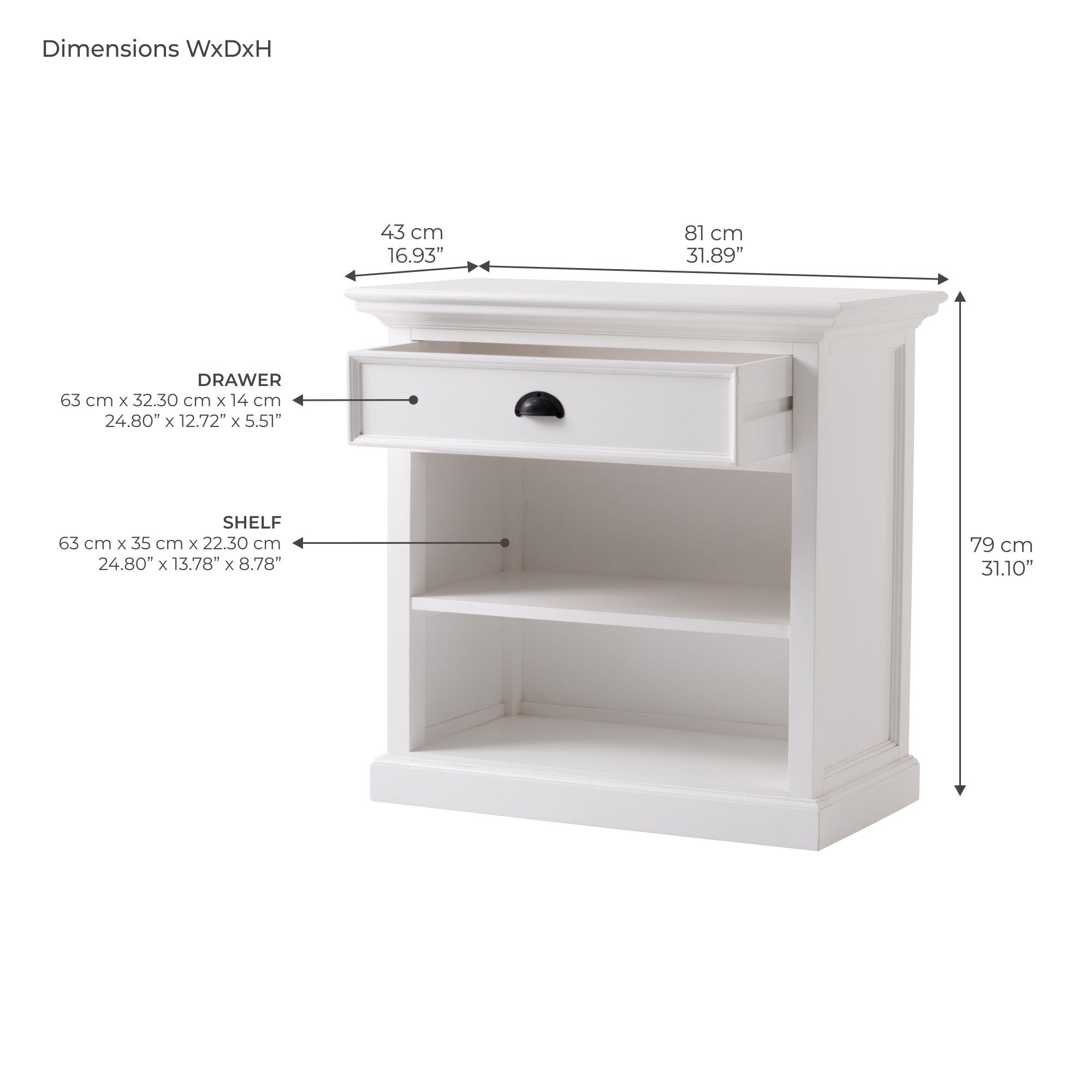 Halifax Grand Bedside Table with shelves