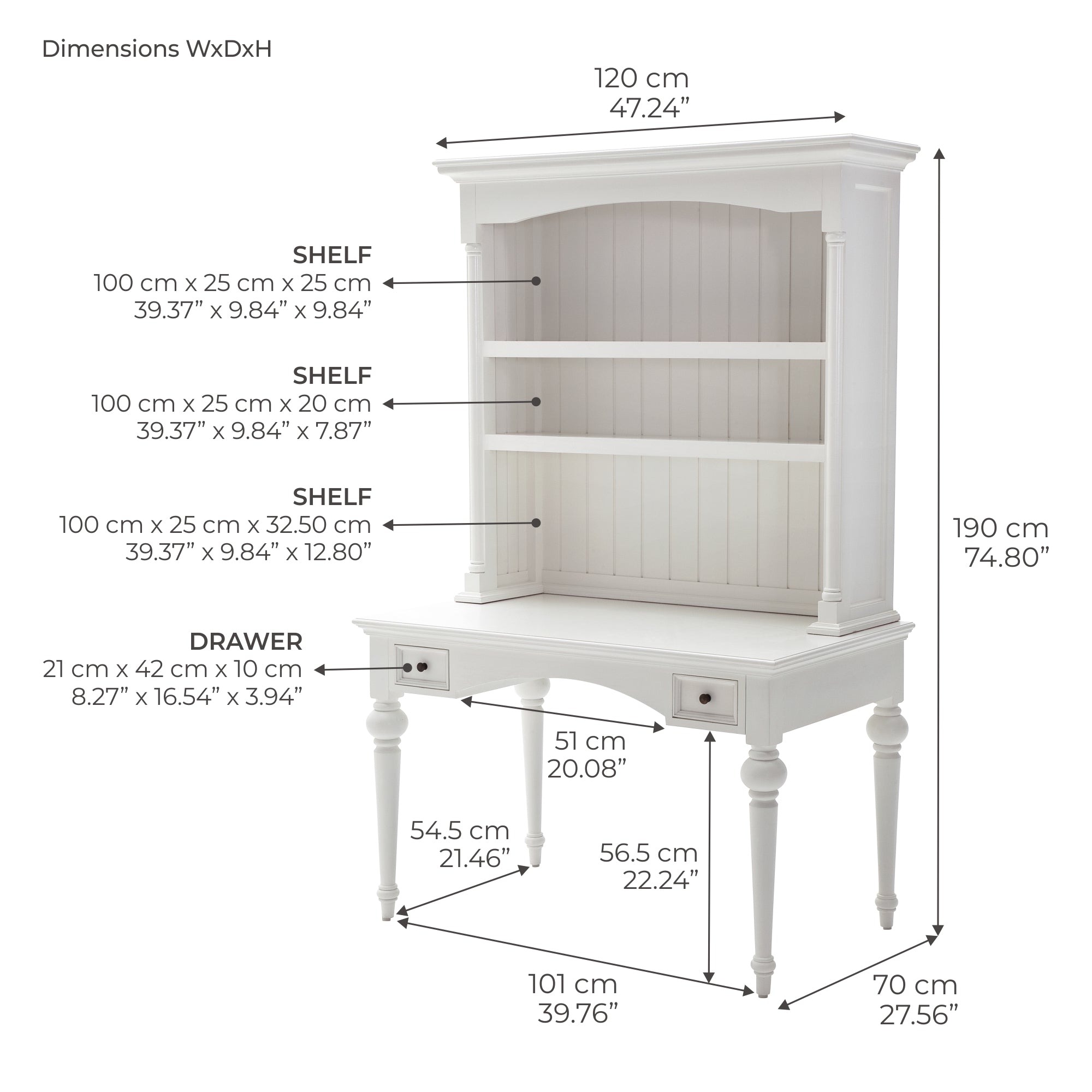 Provence Secretary Desk - White