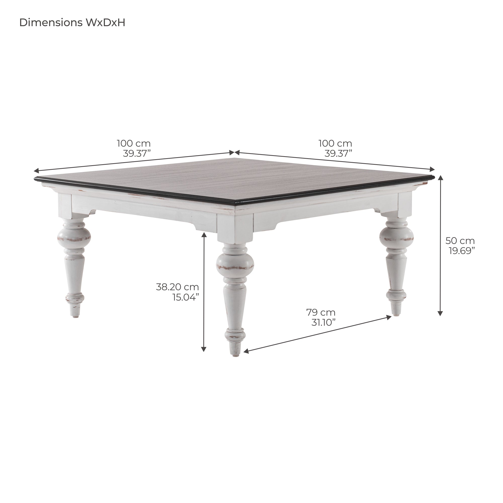 Provence Accent Square Coffee Table - White with Dark Brown Top
