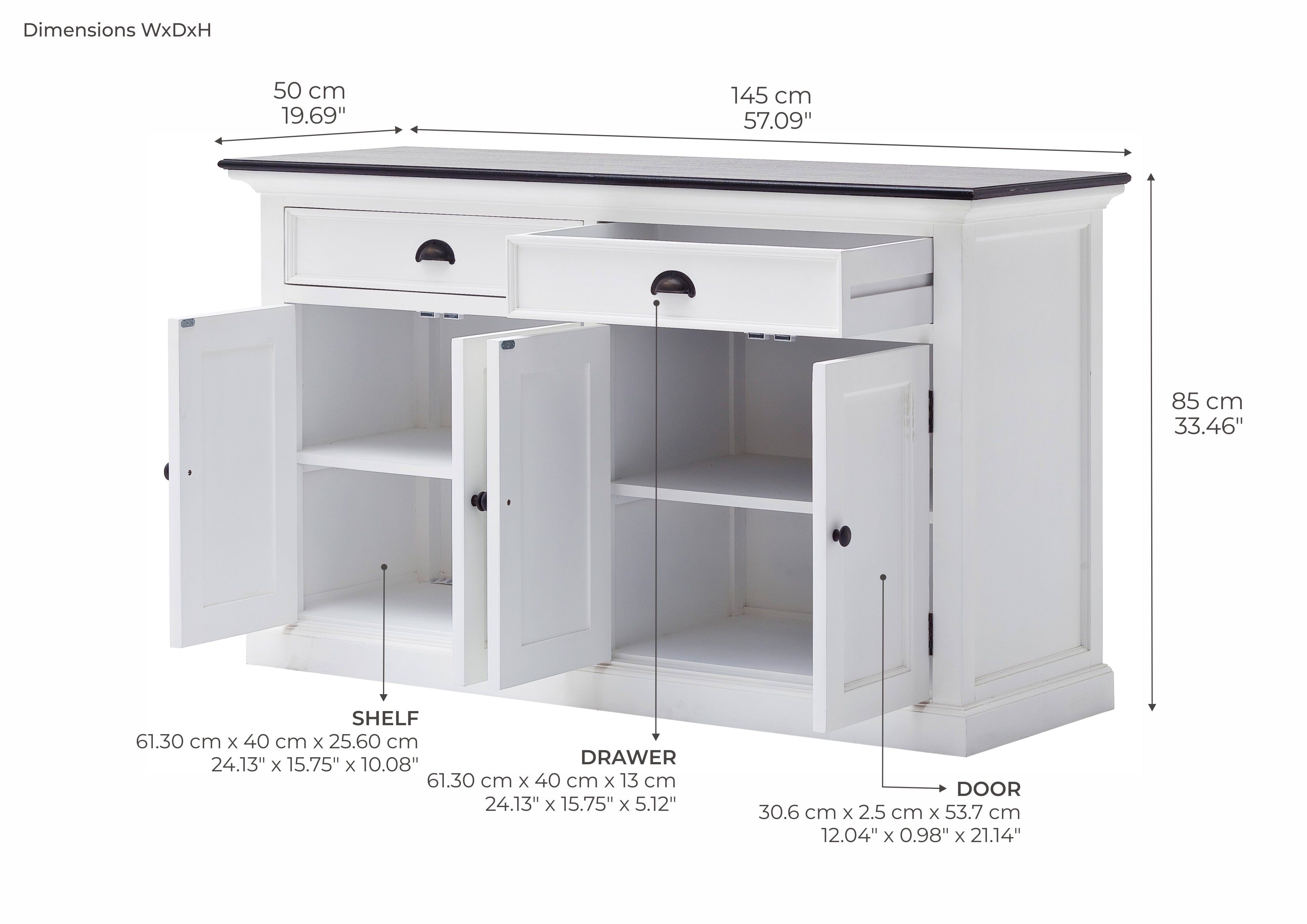 Halifax Contrast Buffet - White with Black Top