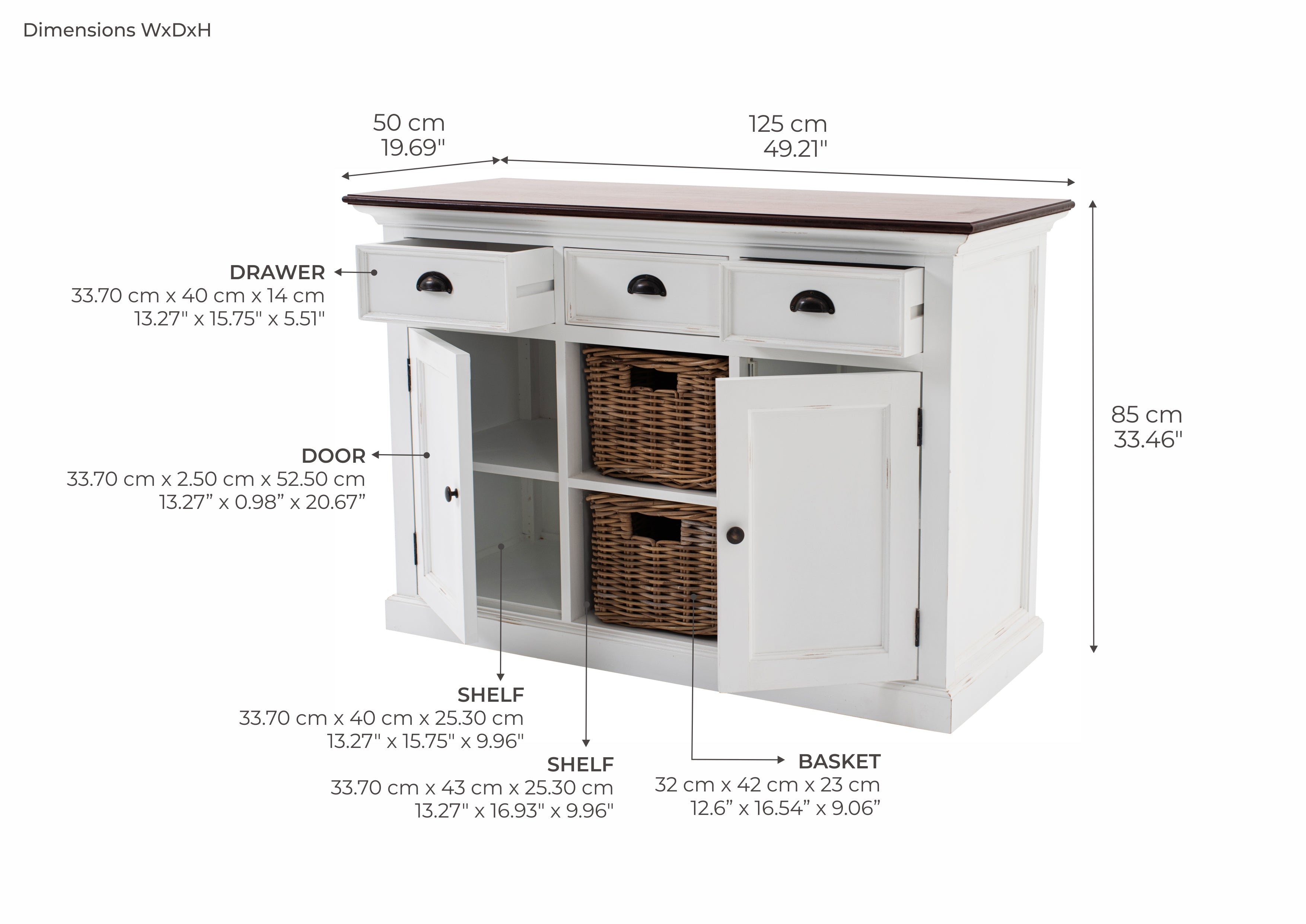 Halifax Accent Buffet - White with Brown Top