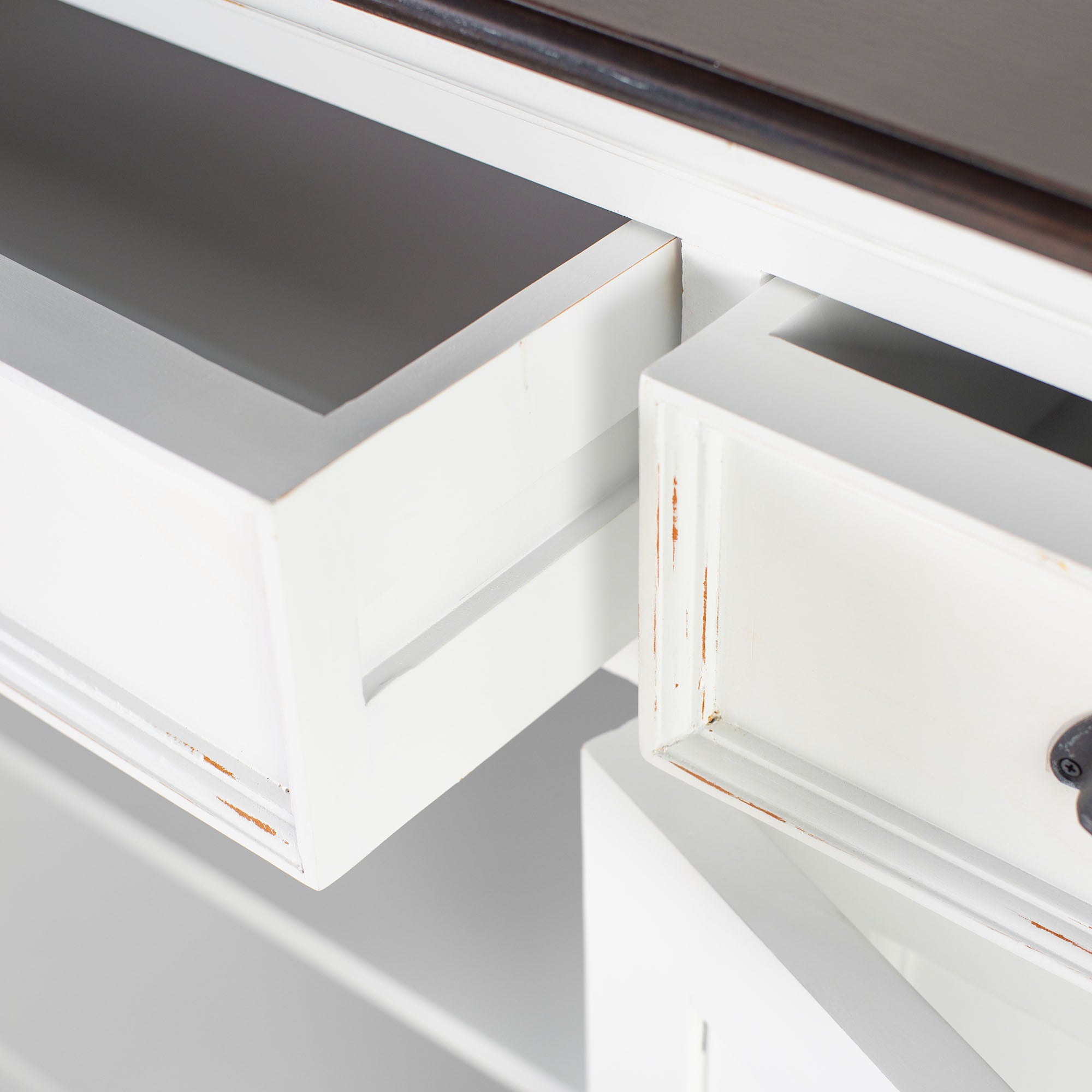 Buffet with 3 Drawers and 5 Doors - White Distress & Deep Brown