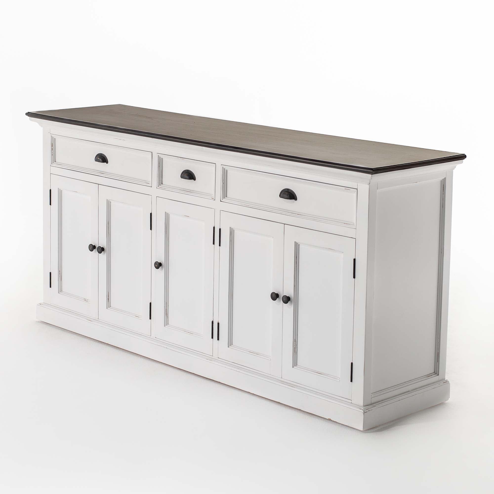Buffet with 3 Drawers and 5 Doors - White Distress & Deep Brown