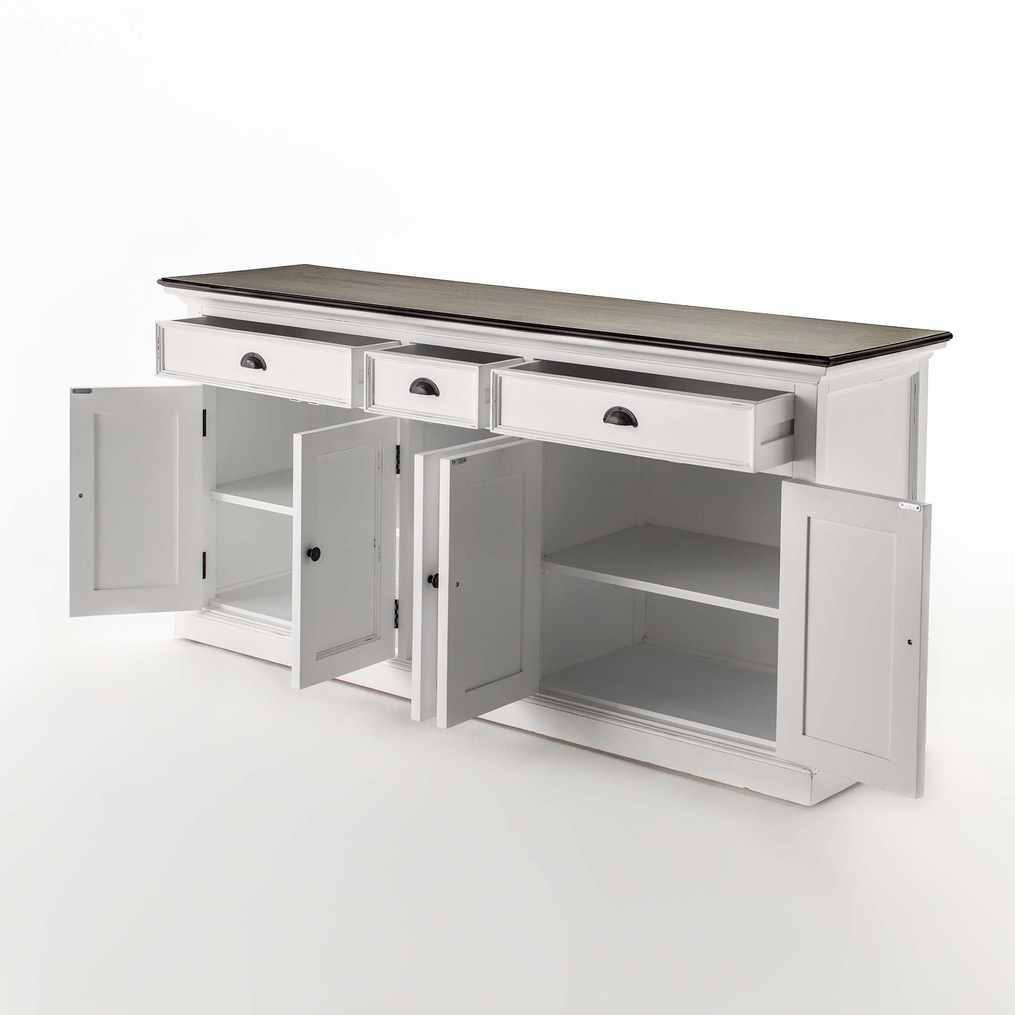 Buffet with 3 Drawers and 5 Doors - White Distress & Deep Brown