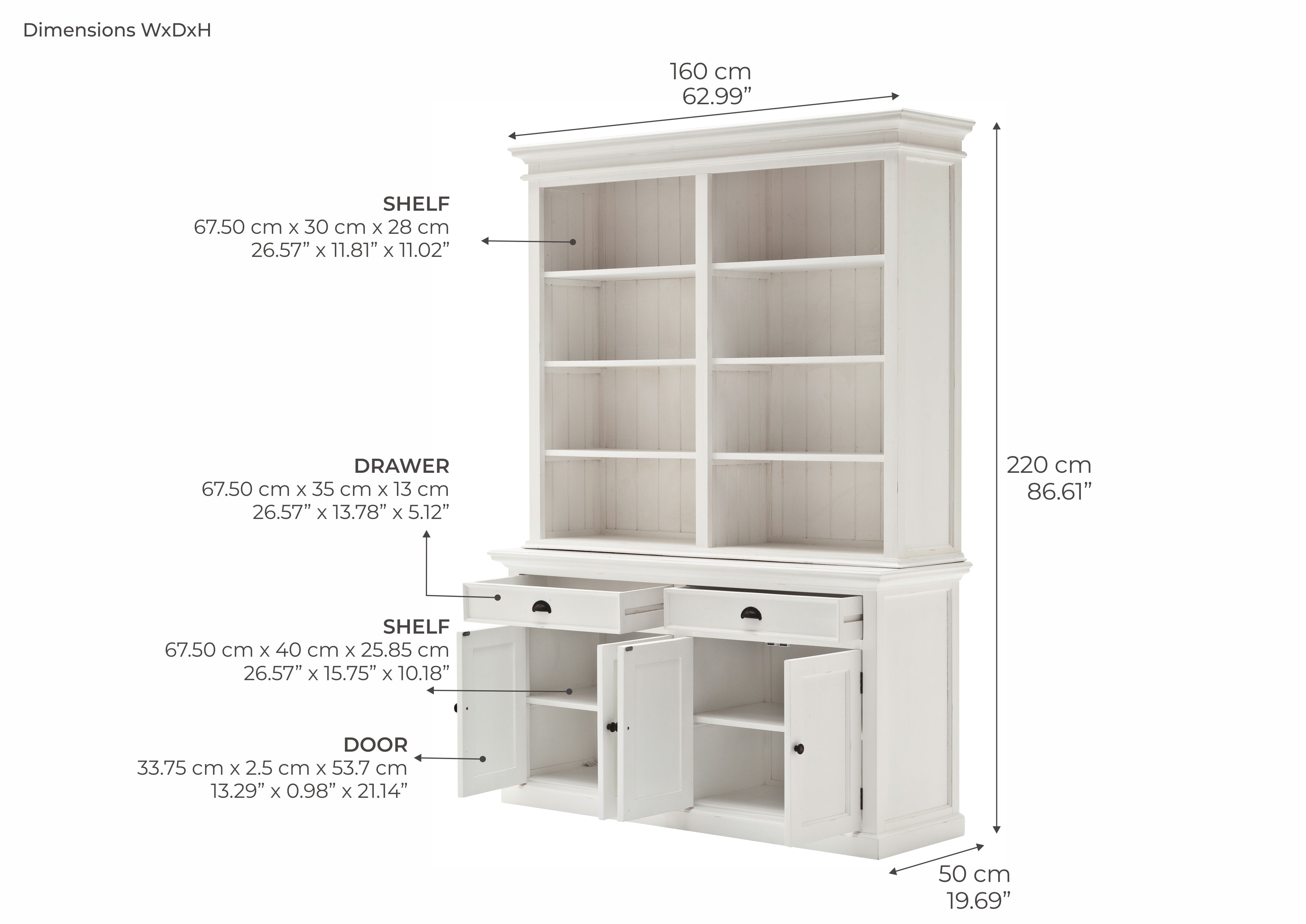 Halifax Buffet & Open Shelf Hutch - White