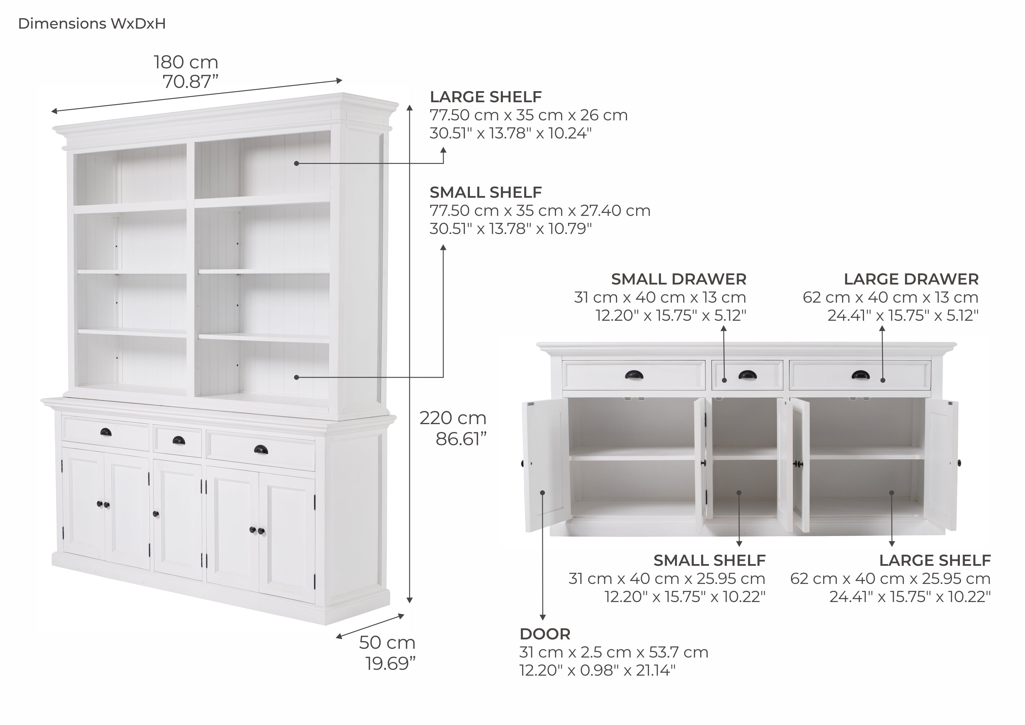 Hutch Bookcase 5 Doors, 3 Drawers