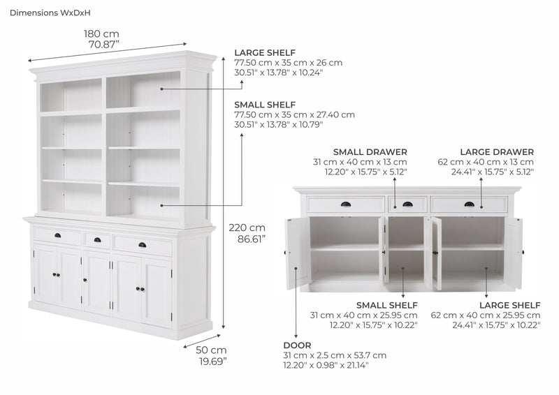 Hutch Bookcase 5 Doors, 3 Drawers