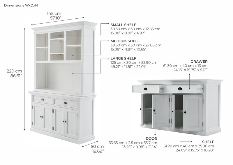 Buffet Hutch Unit with 2 Adjustable Shelves