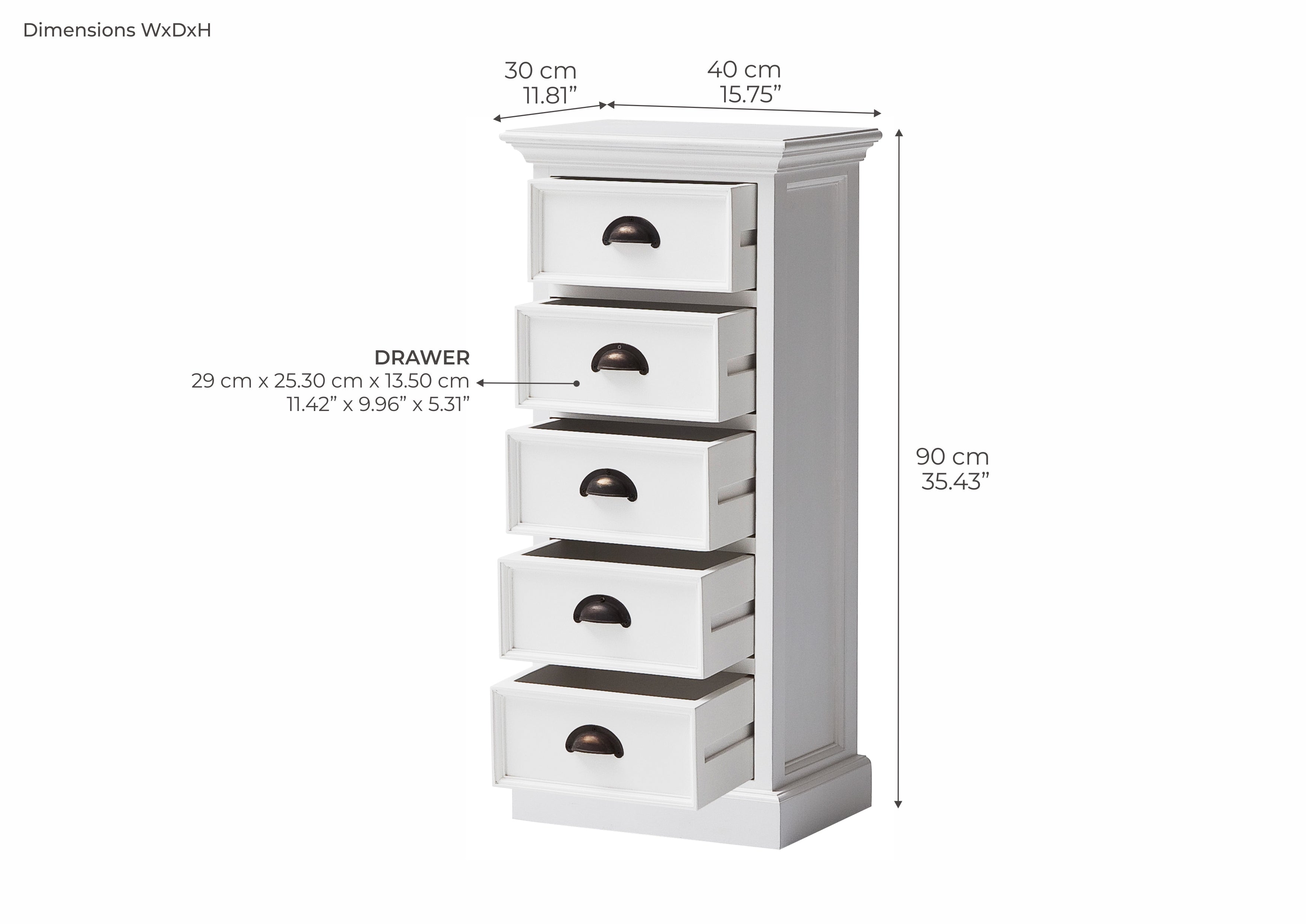 Halifax Storage Unit 5 Drawers - White