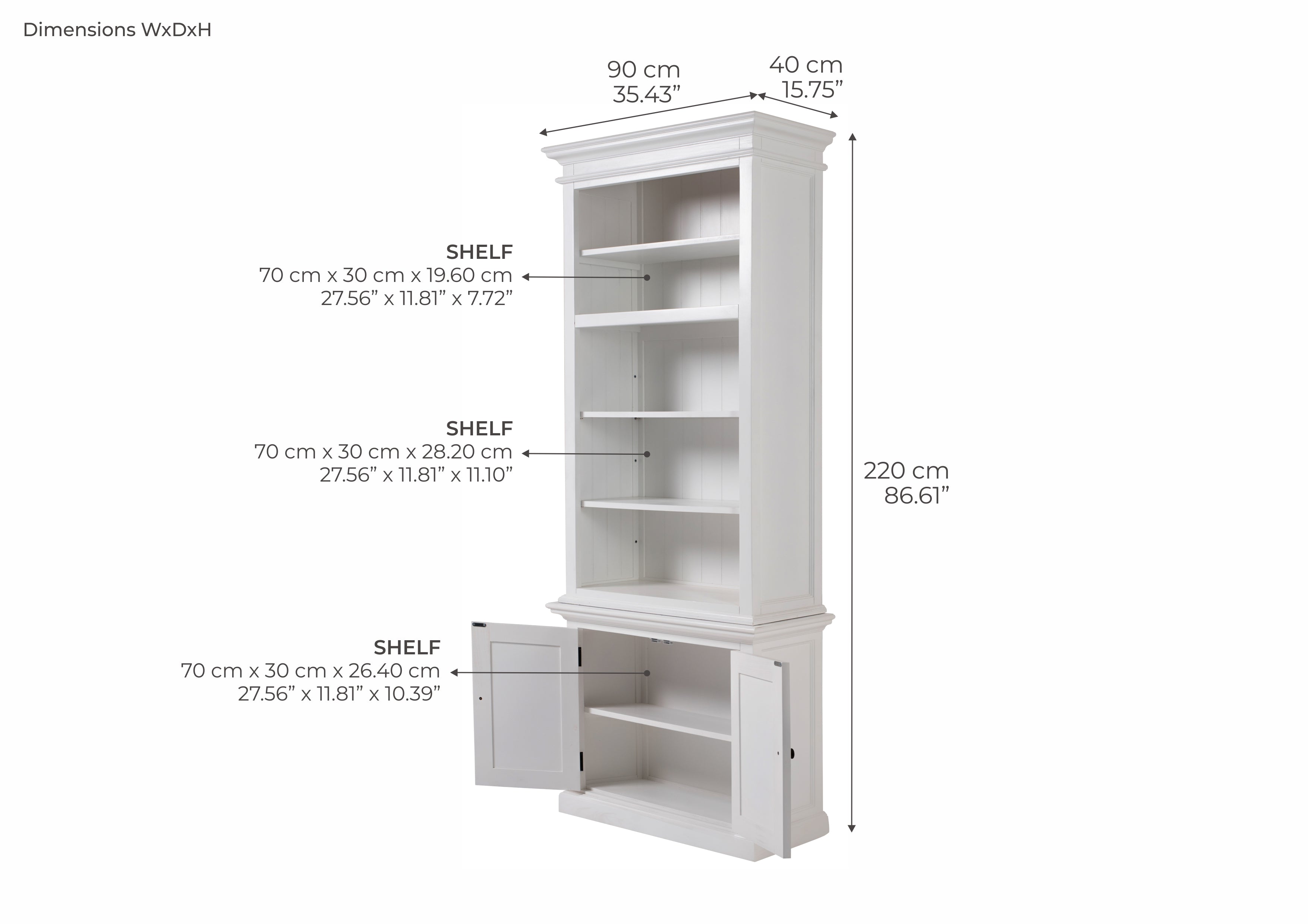 Halifax Slim Hutch Bookcase - White