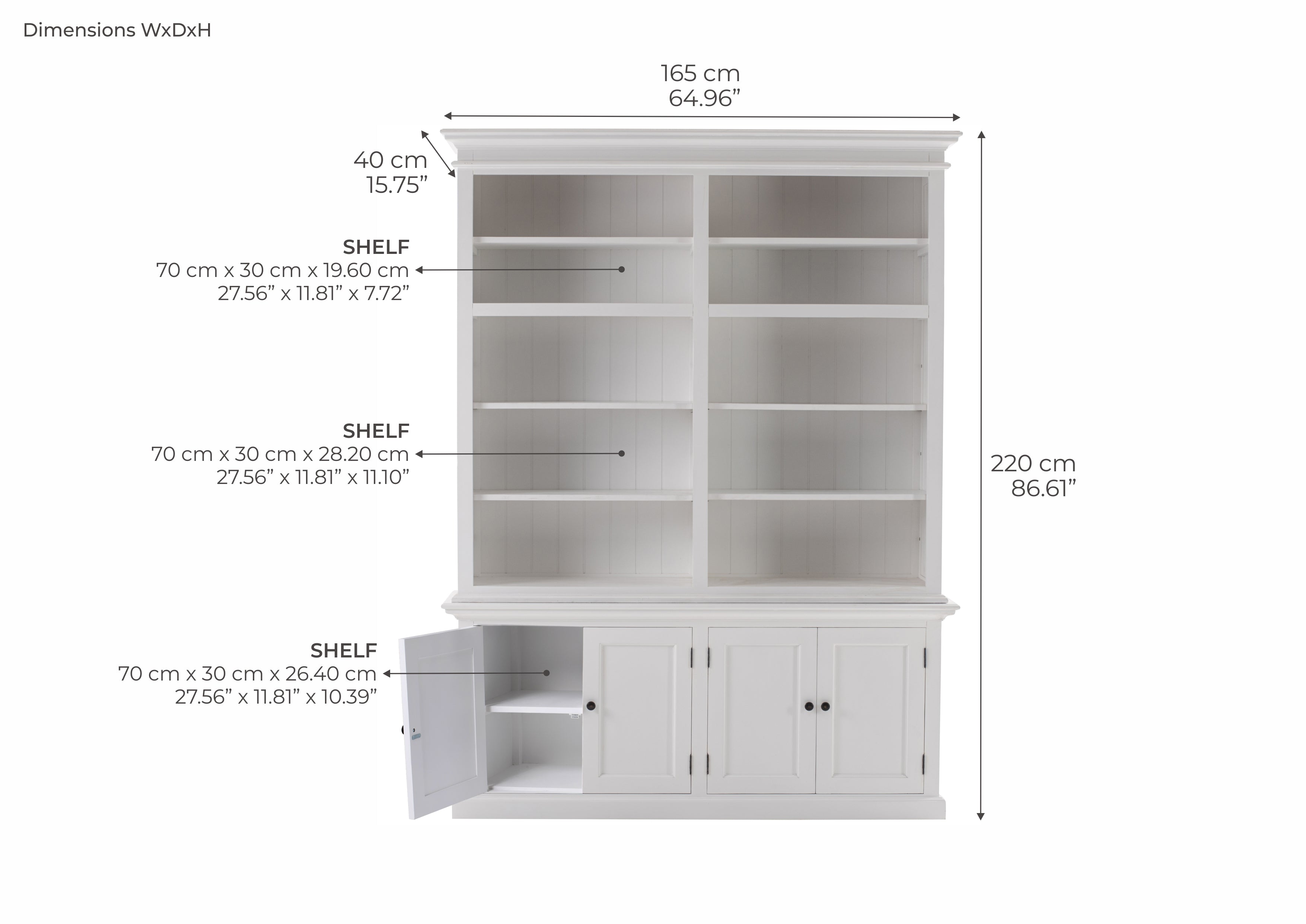 Halifax Medium Hutch Bookcase - White