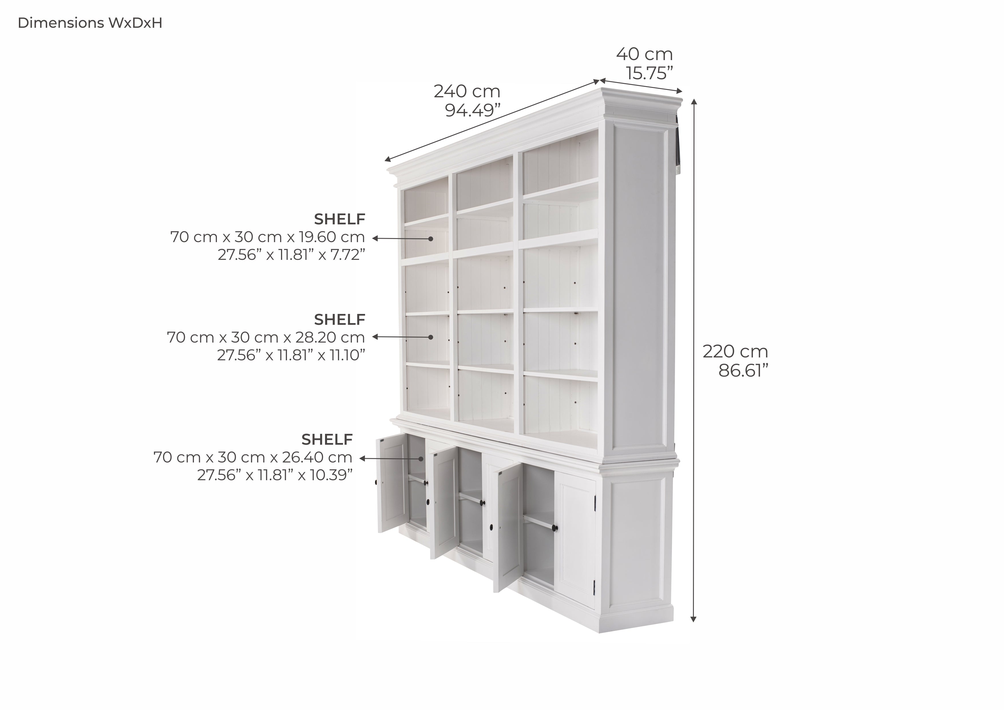 Halifax Large Hutch Bookcase - White