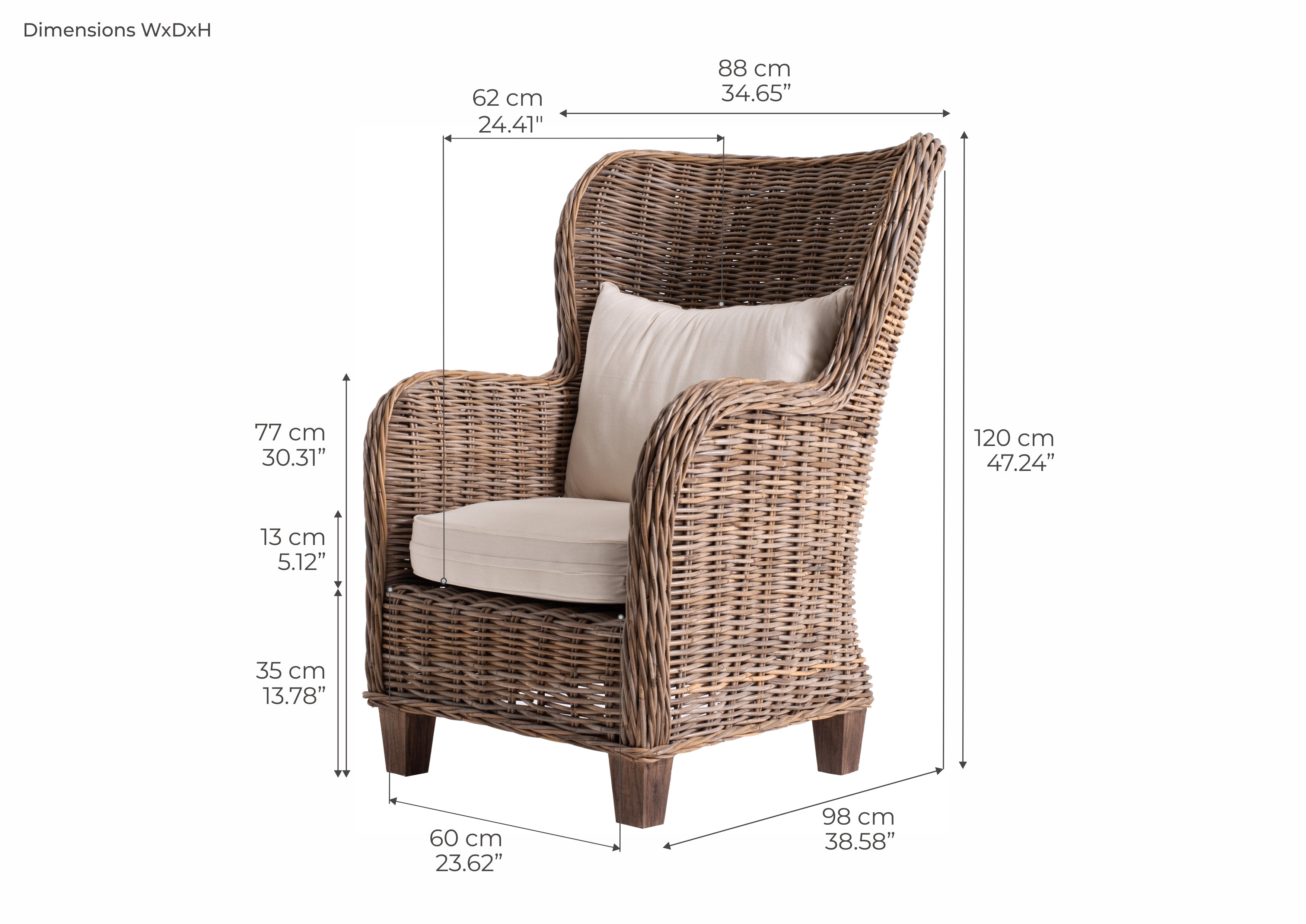 King Kubu Rattan Arm Chair With Cushion