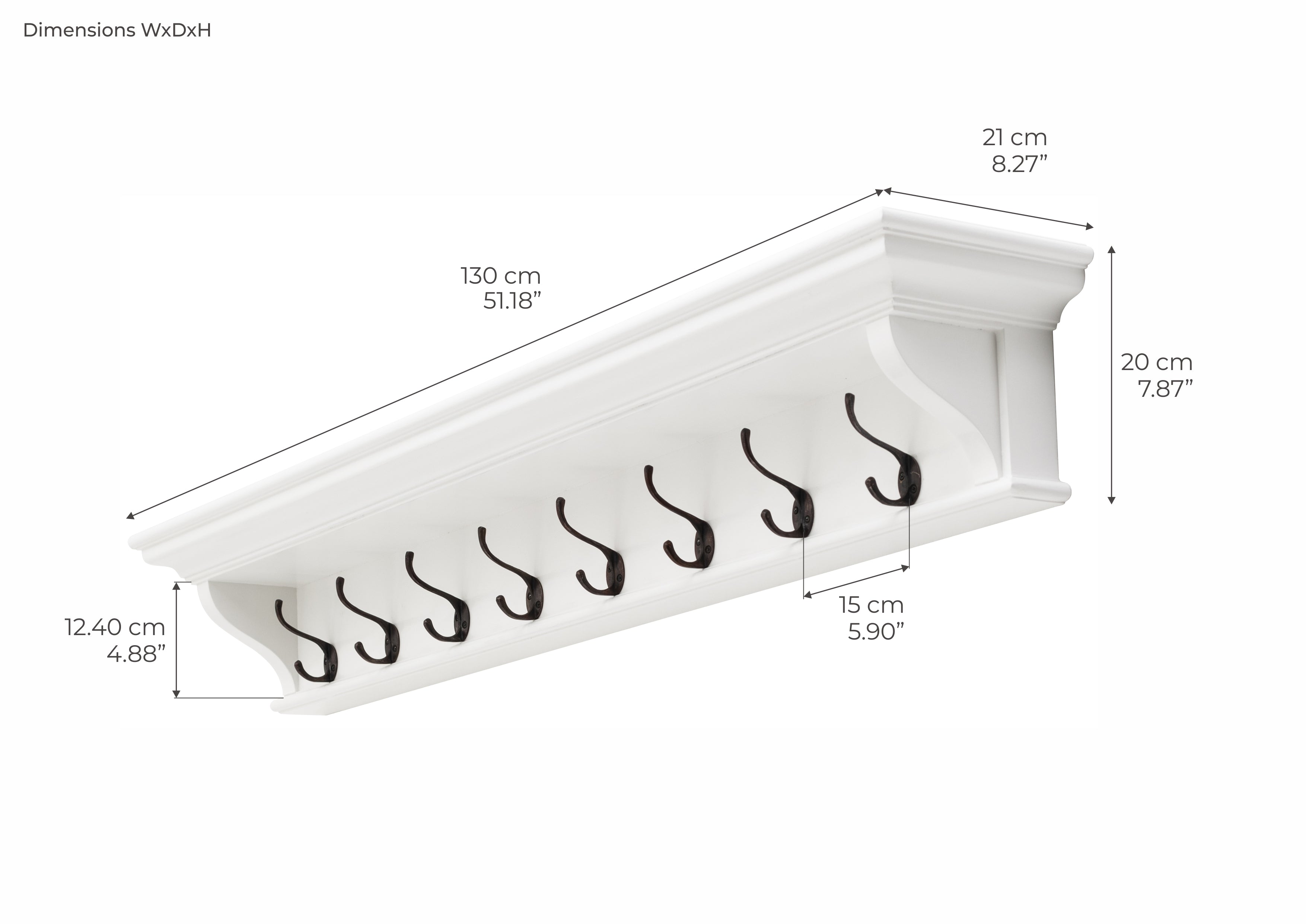Halifax 8 Hook Coat Rack 130cm - White