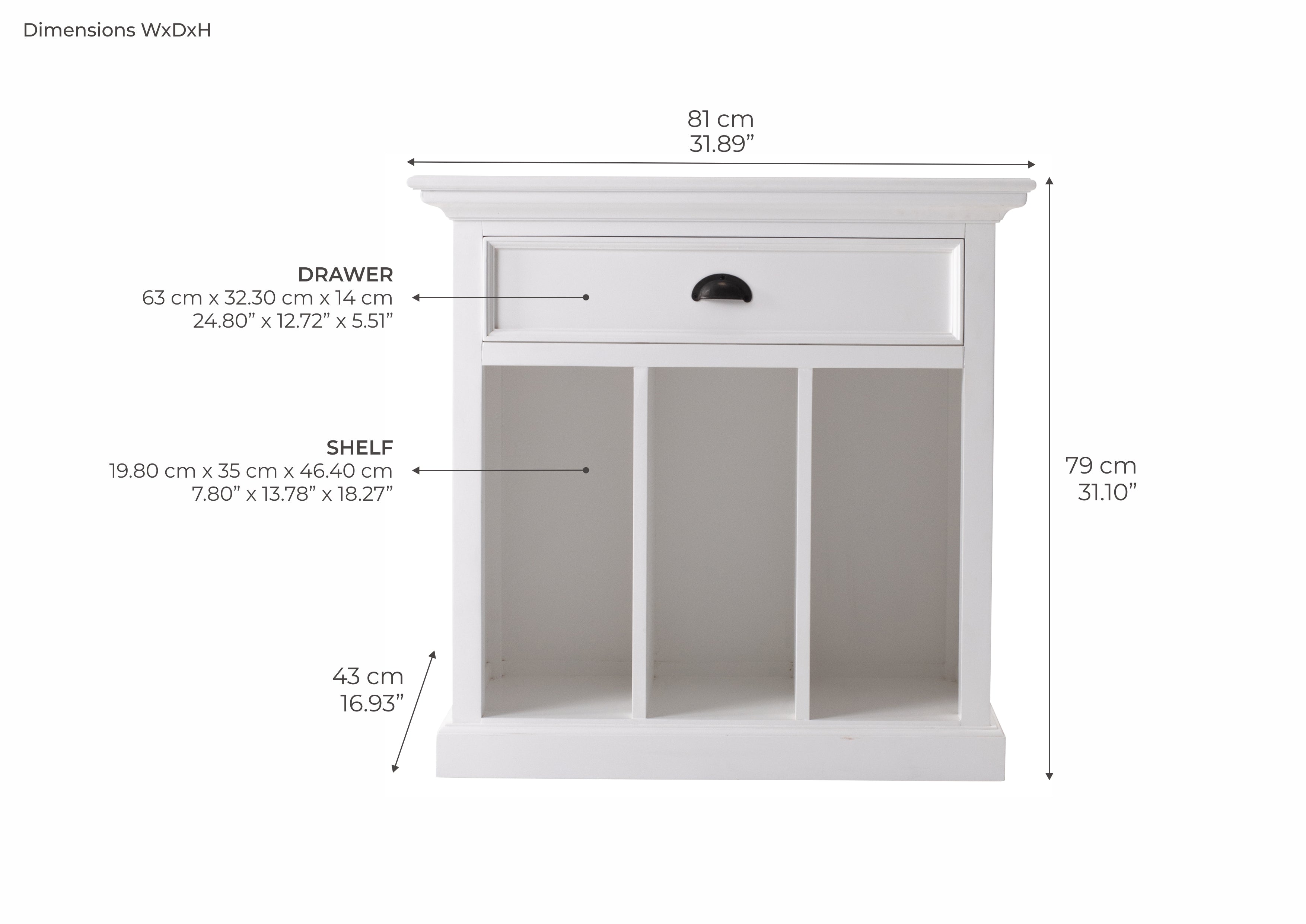 Halifax Grand Bedside Table with Dividers - Classic White