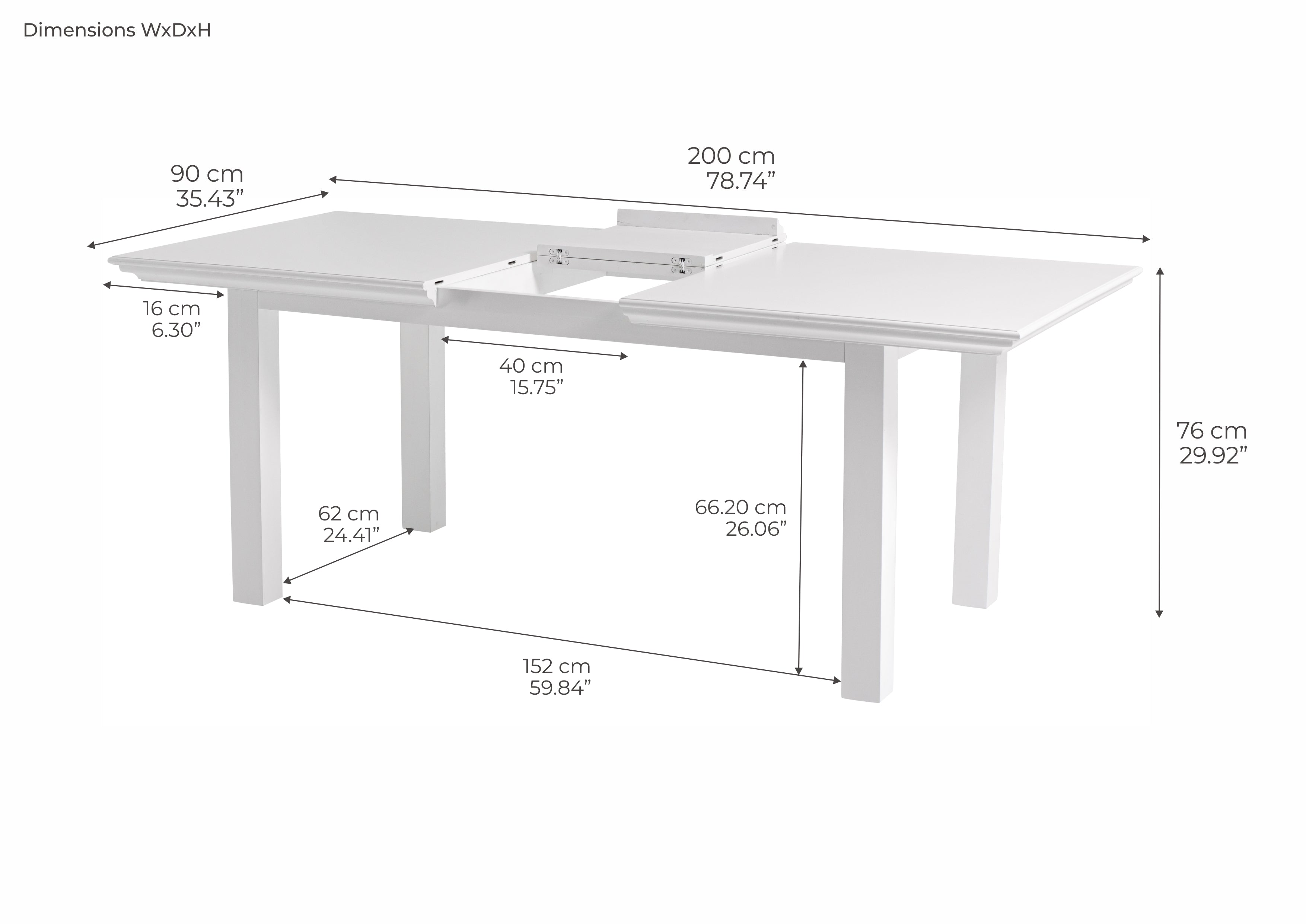 Halifax Extension Dining Table 160cm - White
