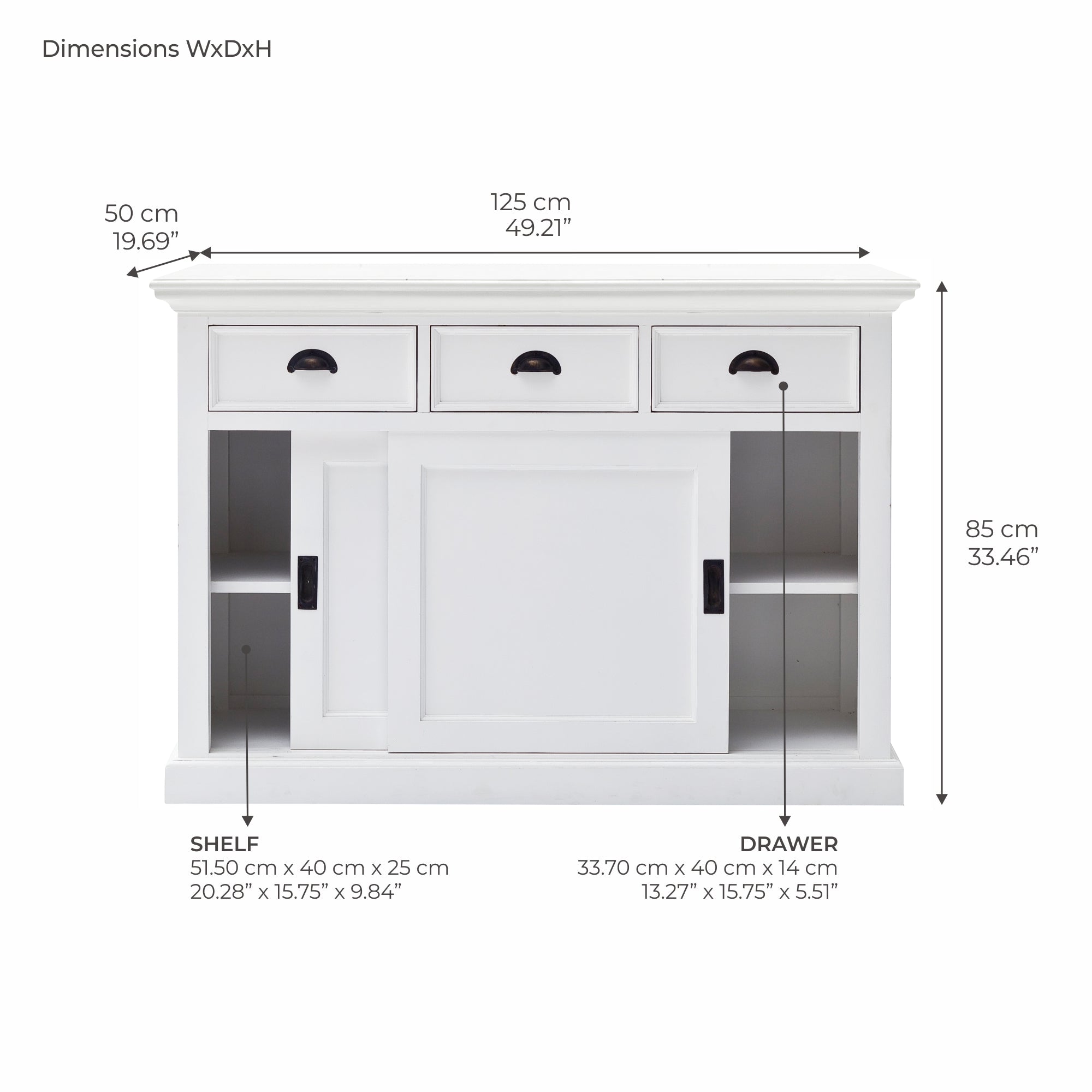 Halifax Buffet with Sliding Doors - White