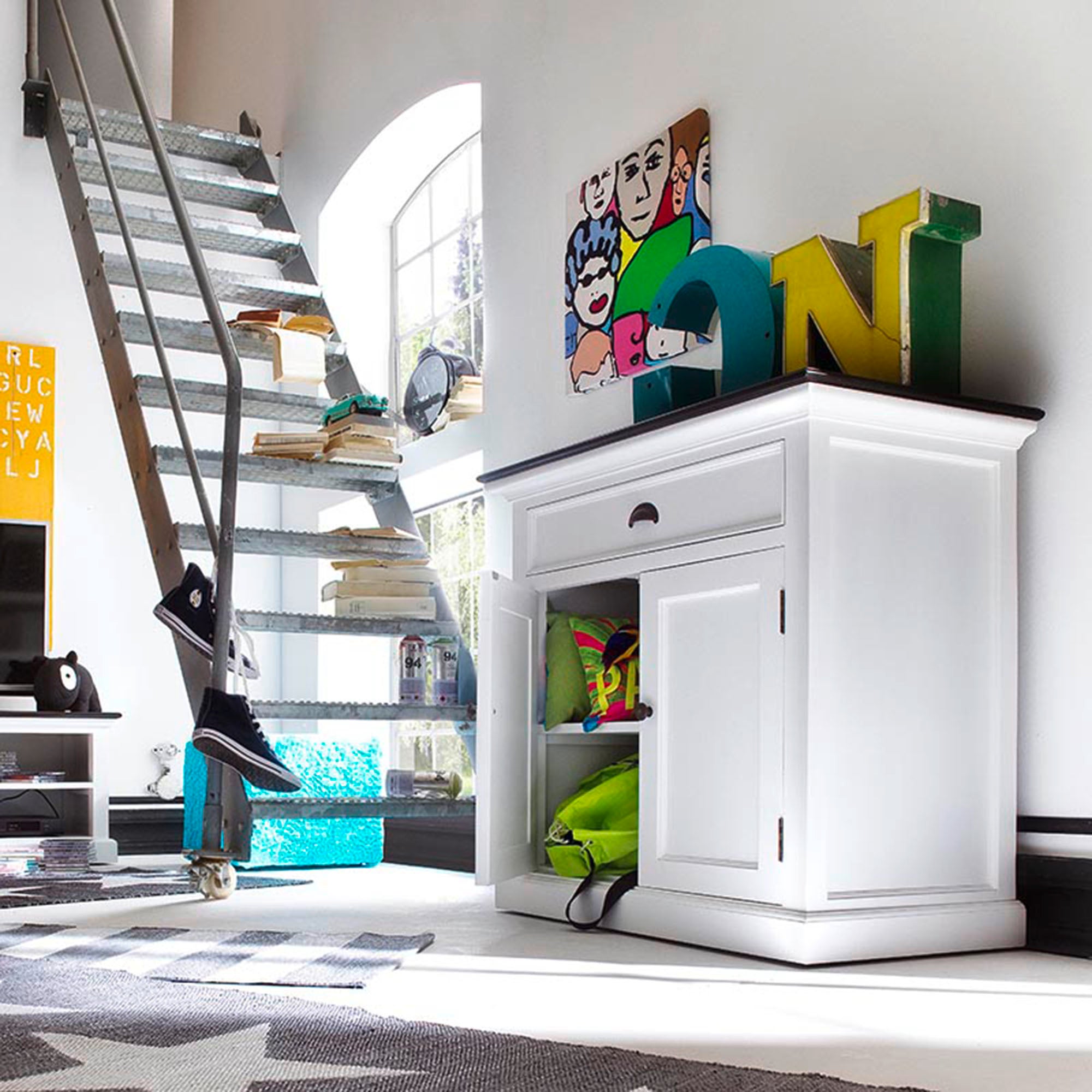 Halifax Contrast Small Buffet - White with Black Top