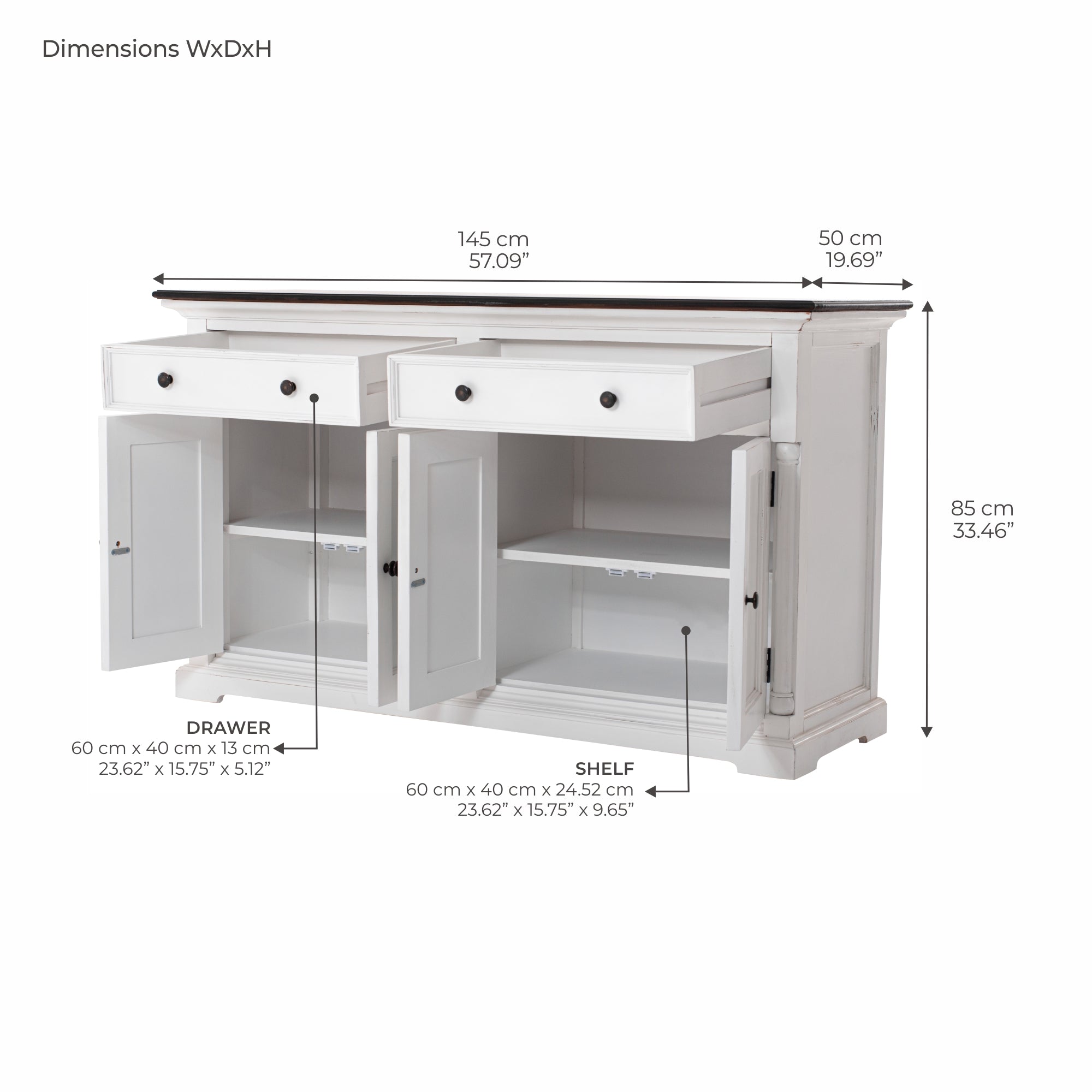 Provence Accent Buffet - White With Dark Brown Top