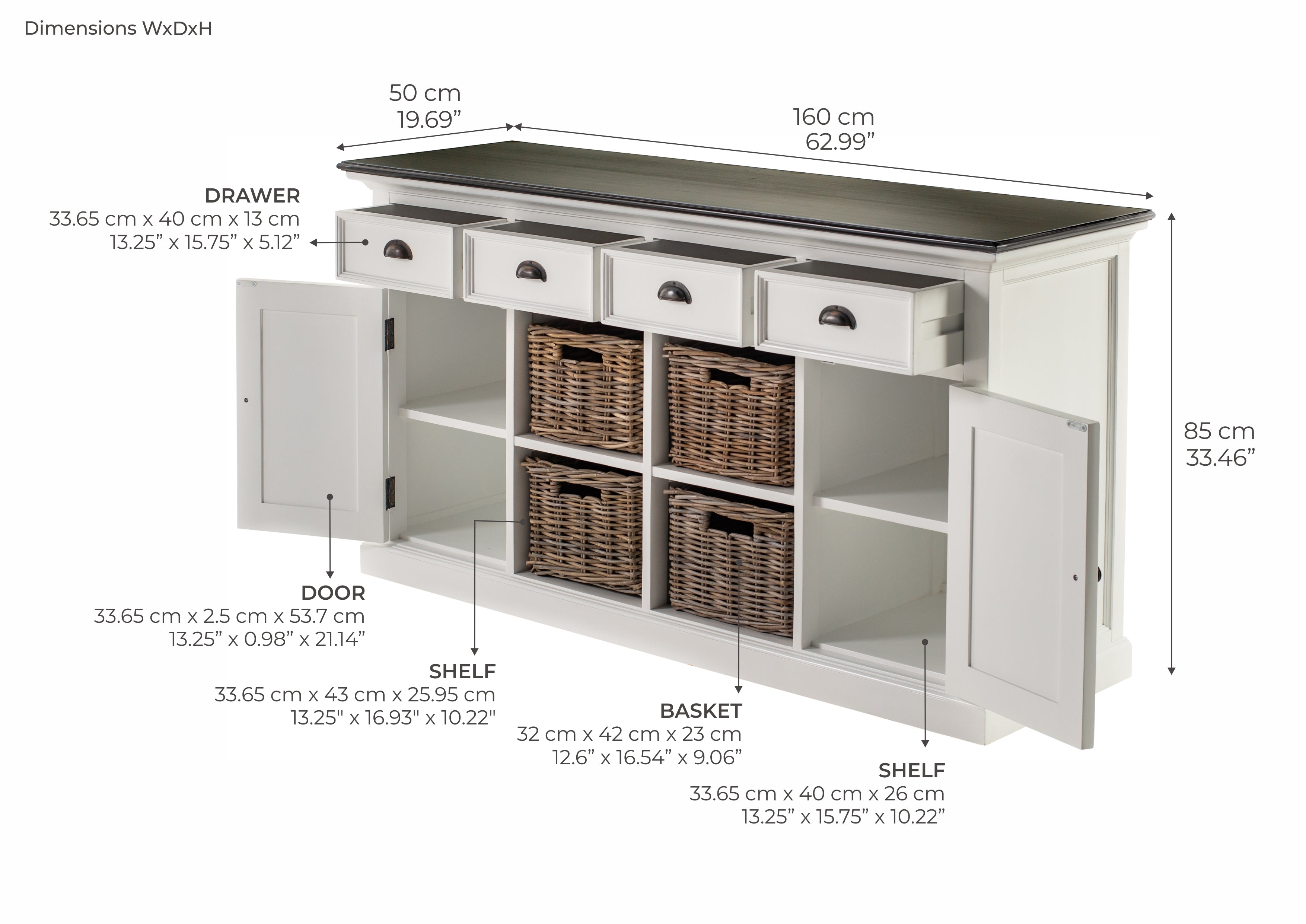 Halifax Contrast Buffet with 4 Baskets